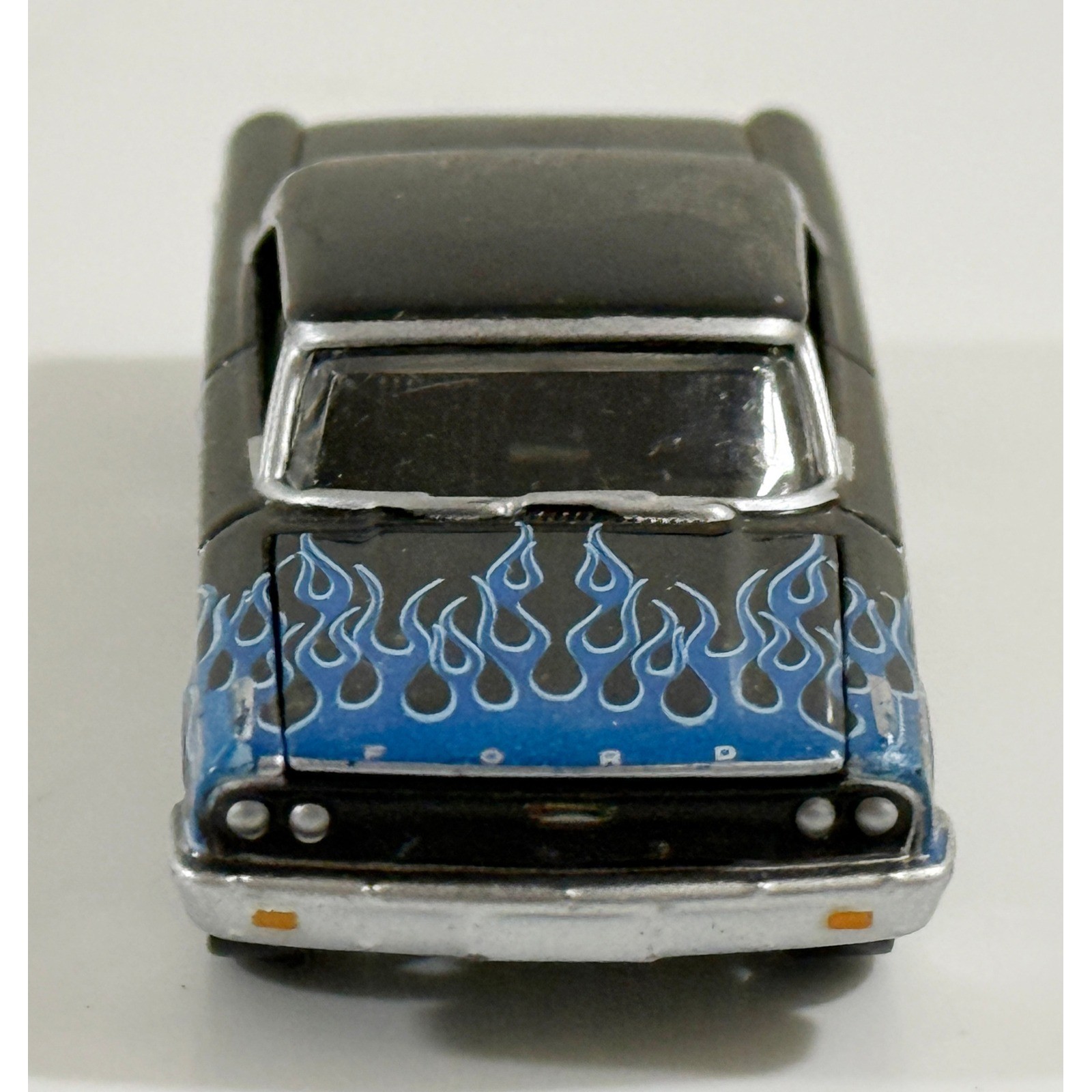 Ford Galaxie 500 Diecast Car Kids 1:64 Black Blue Flames Opening Hood Hot Wheels