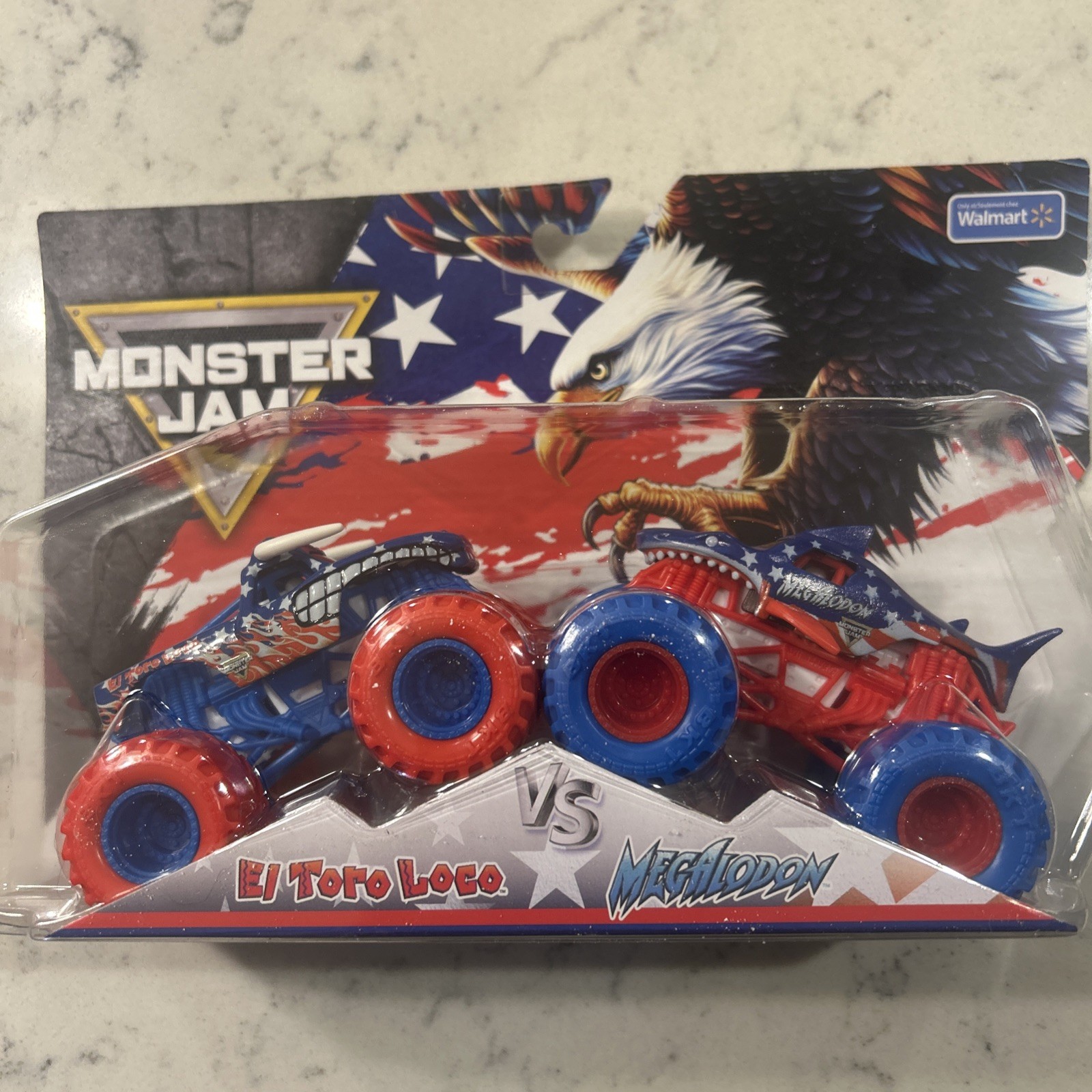Monster Jam Double El Toro Loco vs Megalodon Series 1 4th of July Collectible