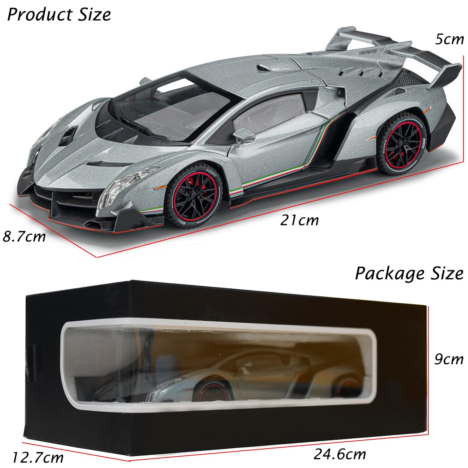 Alloy Collectible 1/24 Gray Lambo Veneno Toy Pull Back Vehicles Diecast Cars …
