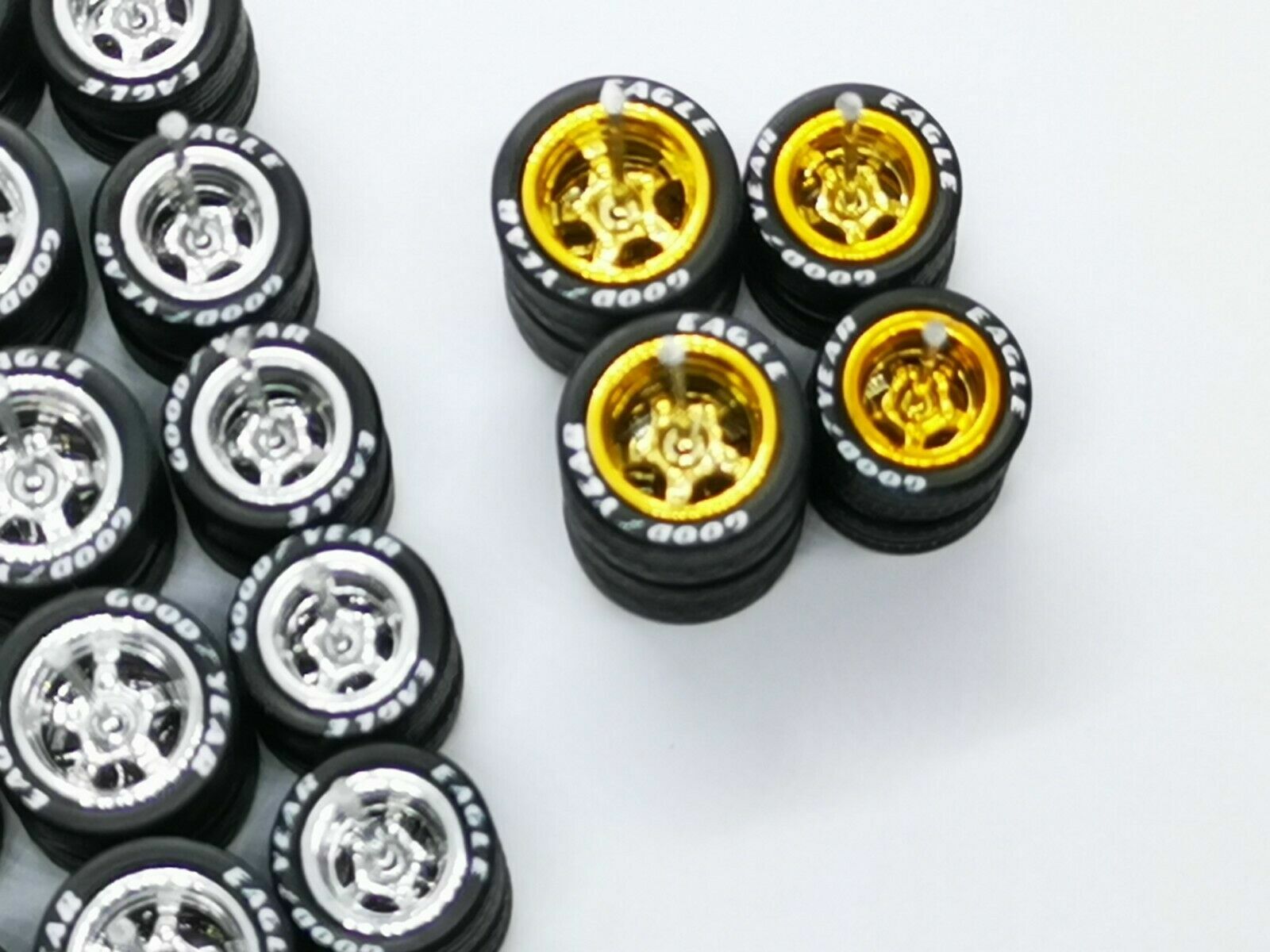 Hot Wheels ✨ GOOD YEAR ✨ 5 SPOKE Rubber Tire 12 sets Chrome Colors 10/12 MM
