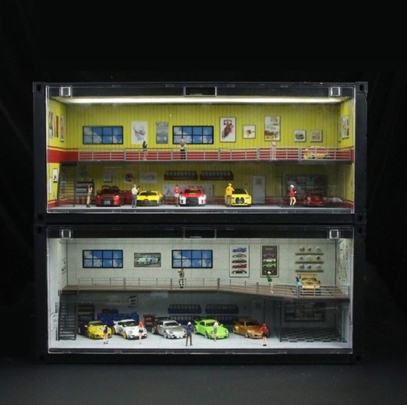Diorama 1/64 Parking Lot Model LED Lighting Container Garage Display Case Scene