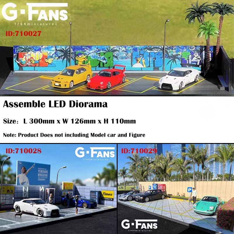 Diorama 1/64 Garage Model LED Lighting Gas Station Scene Display Case Gift