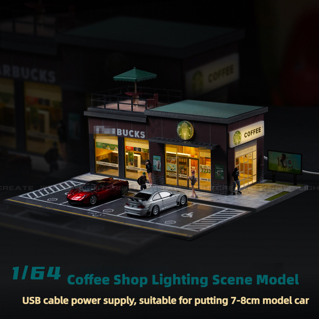 Diorama 1/64 Car Garage Model LED Lighting City Workshop Scene Building Model