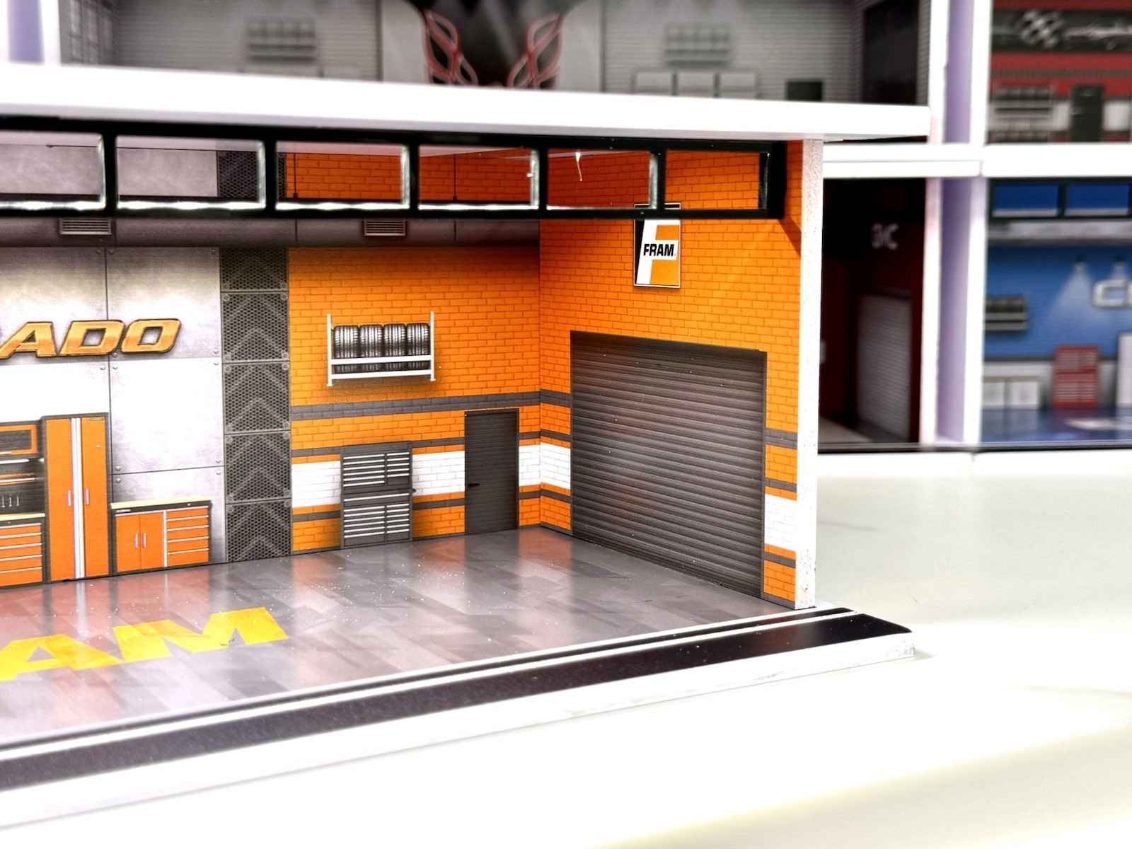Orange Fram For 83 Silverado Themed Diorama 1:64 Scale Model Garage LED Lighting