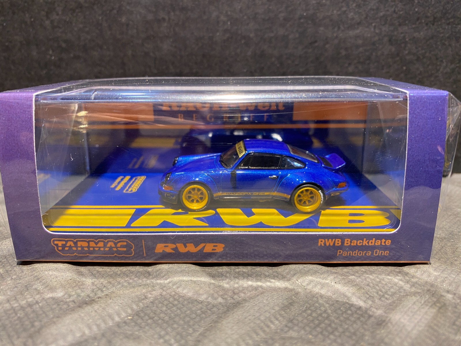 1/64 TARMAC PORSCHE RWB BACKDATE PANDORA ONE BLUE AND YELLOW