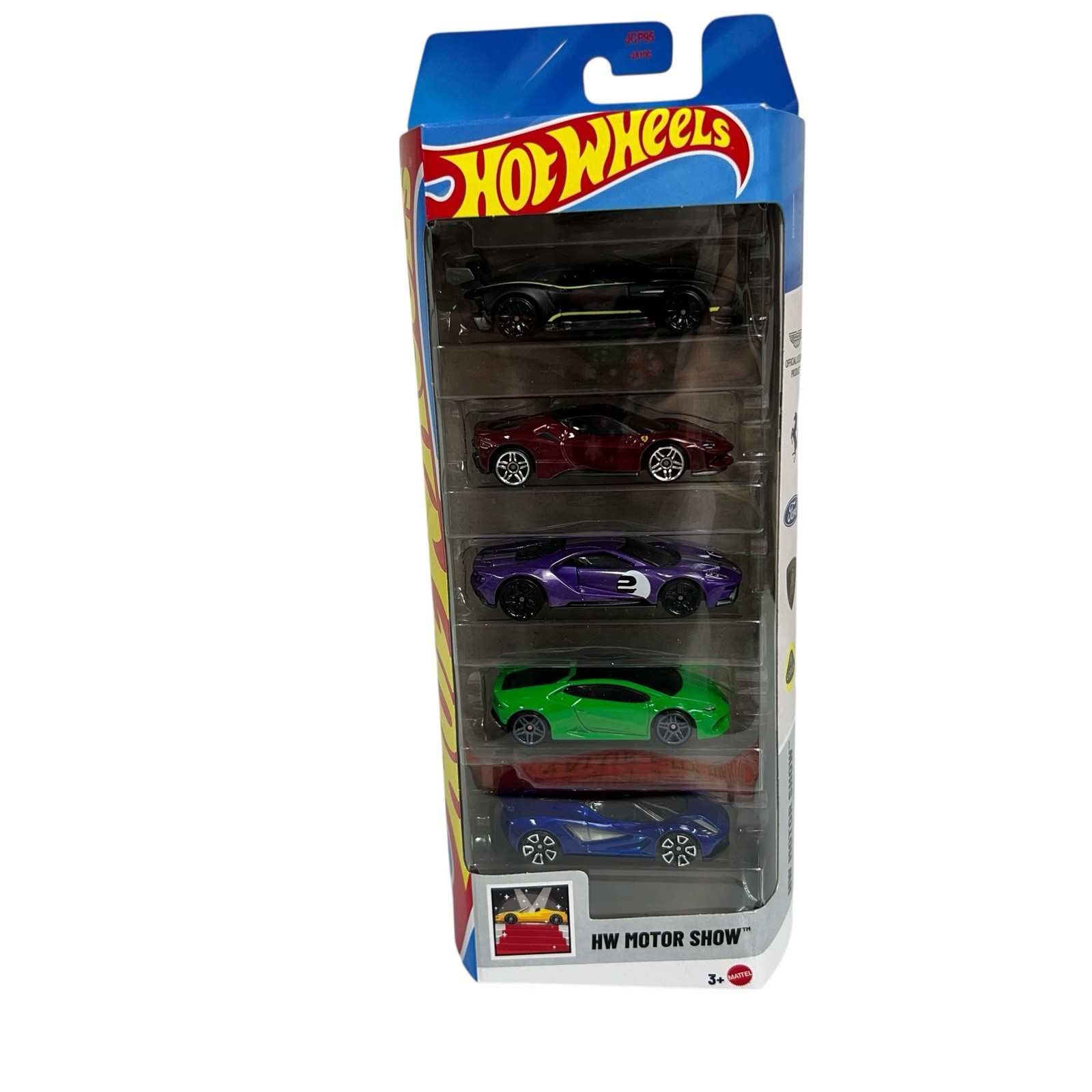 Hot Wheels 2025 HW Motor Show 5 Car Pack Ferrari Lamborghini Ford Lotus Aston