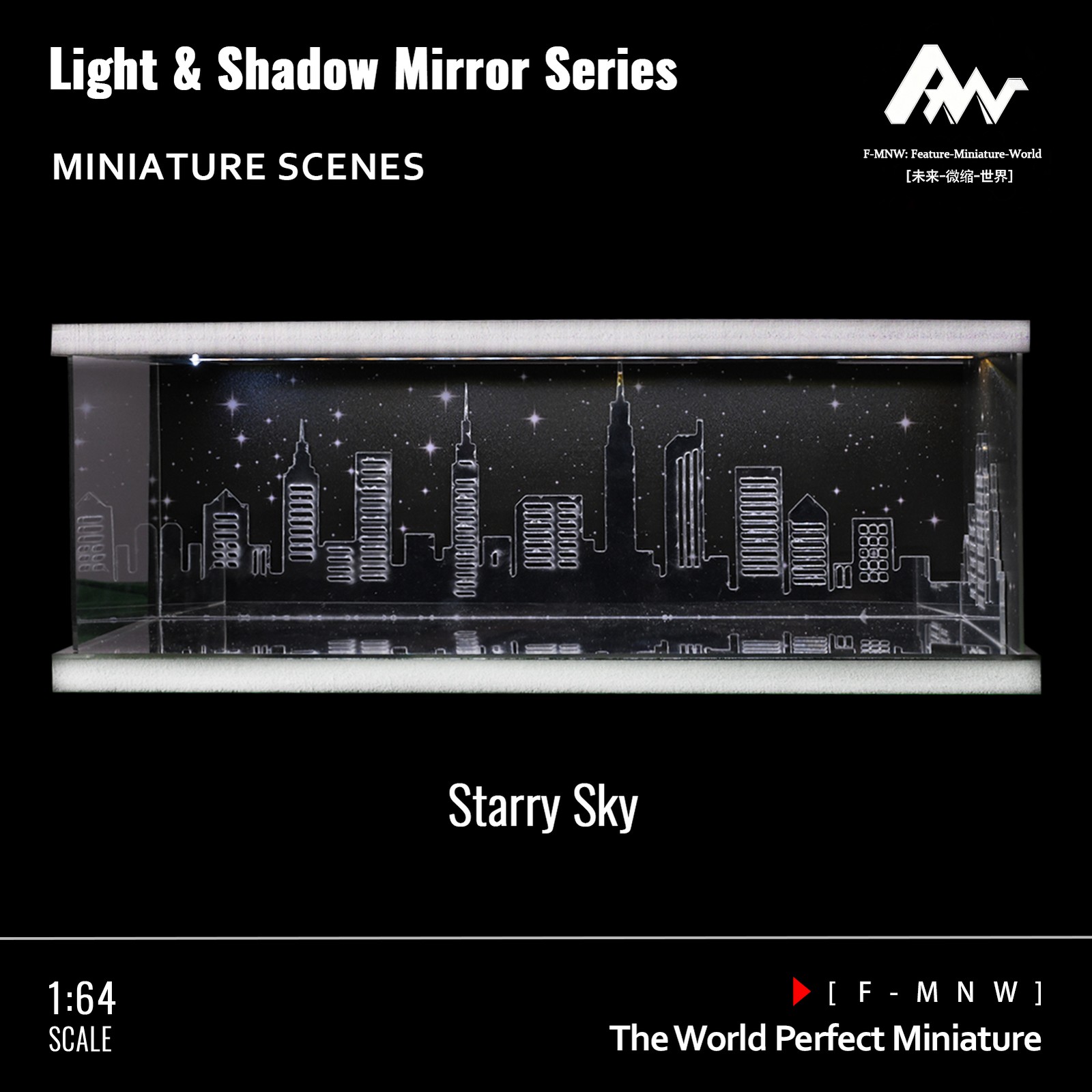 1/64 Diorama Mirror Garage Model 3-Color LED Parking Lot Display Case Building