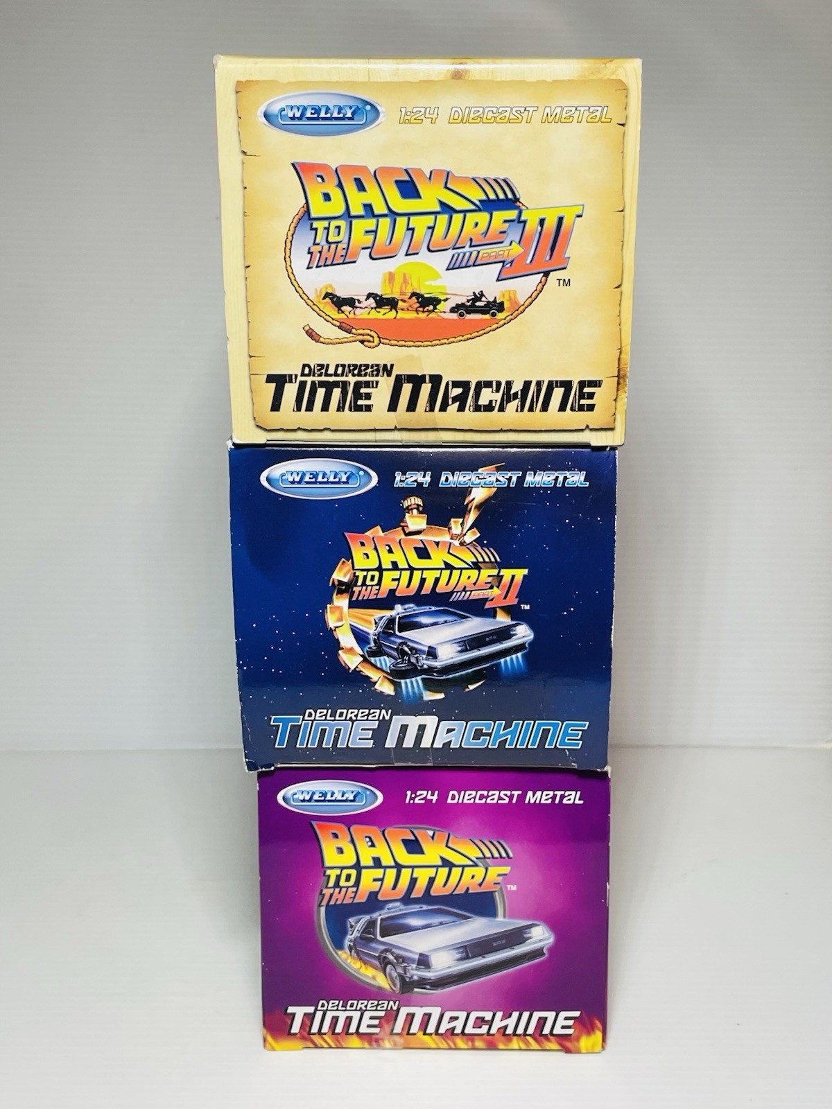 WELLY ALL Back to The Future I II & III DeLorean Time Machine 1:24 Scale Diecast
