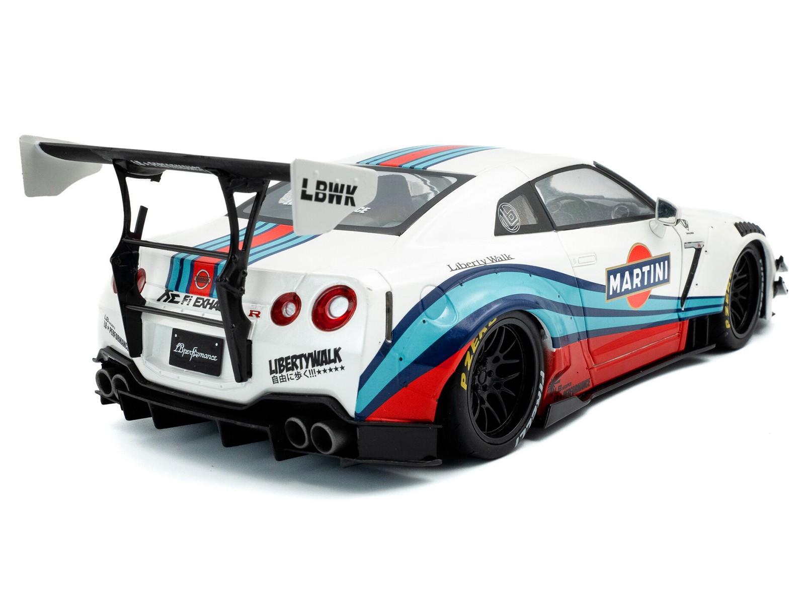 2024 Nissan GT R RHD with Liberty Walk 2.0 Body Kit White Martini Racing 1/18