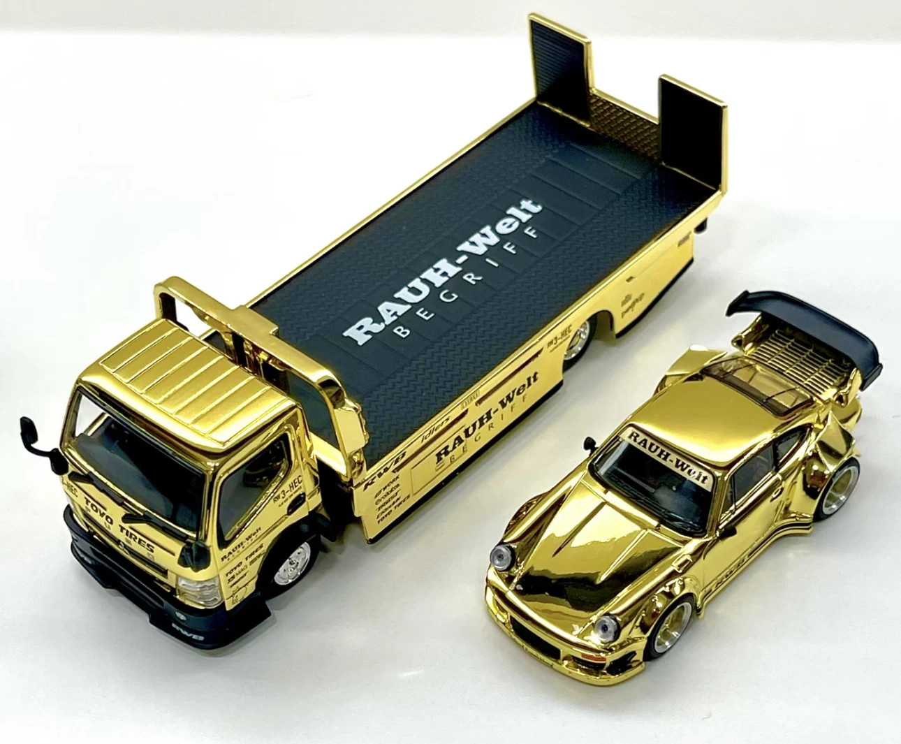 Pop Race 1:64 Porsche RWB 930 & RWB Truck Chrome Gold RWB Set HEC 2026
