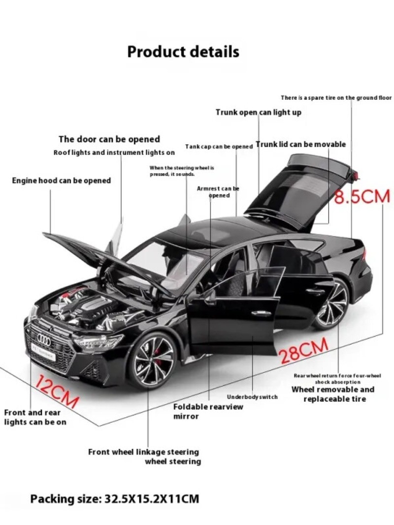 1/18 for RS7 Sportback Model with Key Remote Control-Sound Light Effects Model