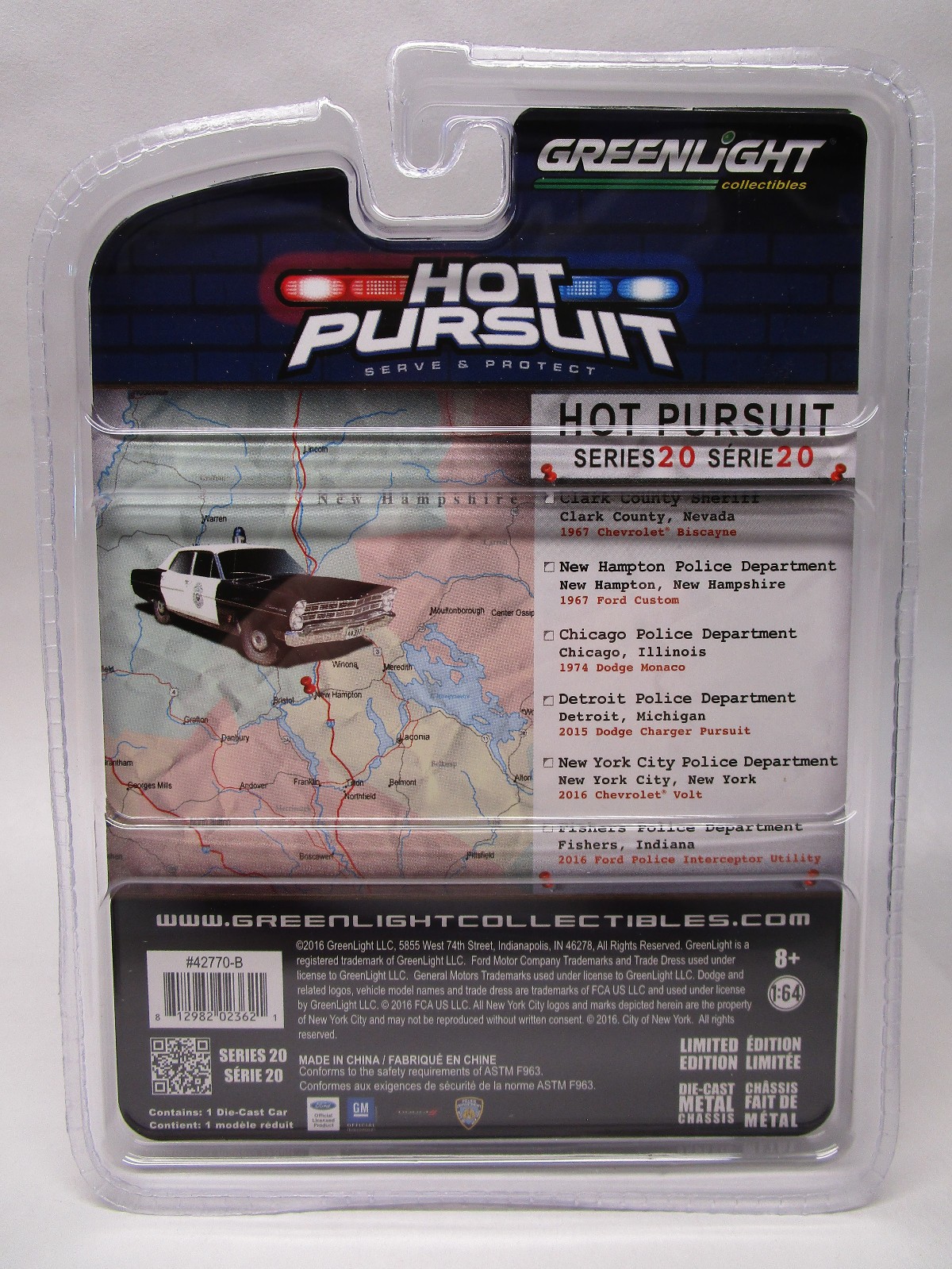 Greenlight Hot Pursuit Series 20 1:64 1967 Ford Custom New Hampton Police NH