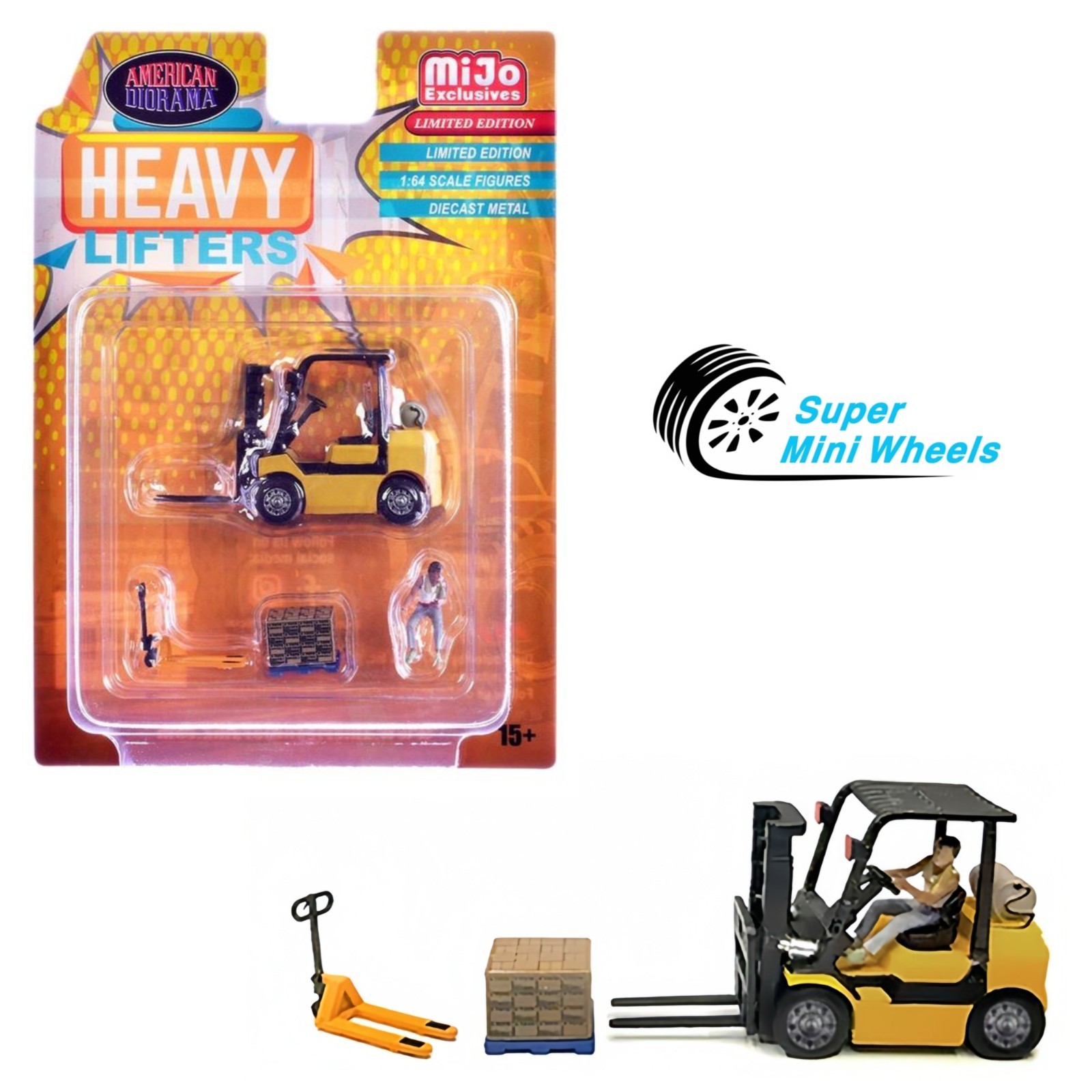 American Diorama 1:64 Heavy Lifters Forklift Set – 4 pcs Set – Metal