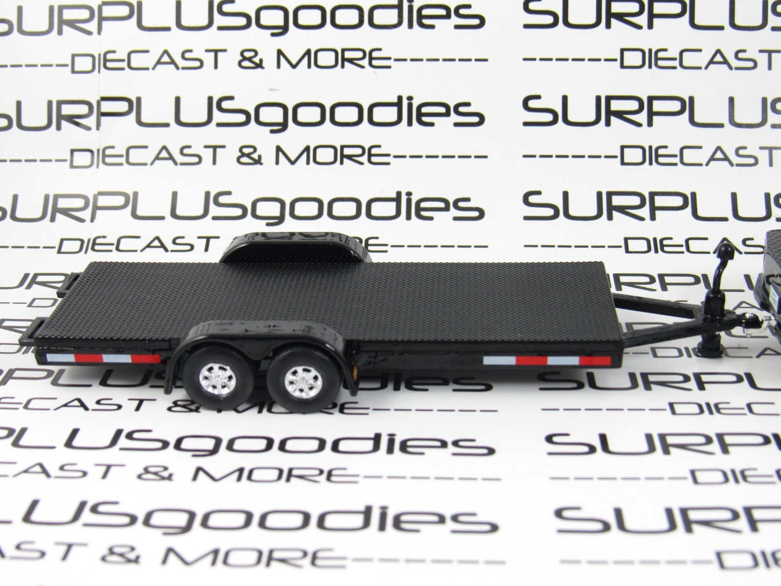 Greenlight Black 2023 DODGE RAM 3500 Flatbed Dually Pickup w/Open Car Trailer