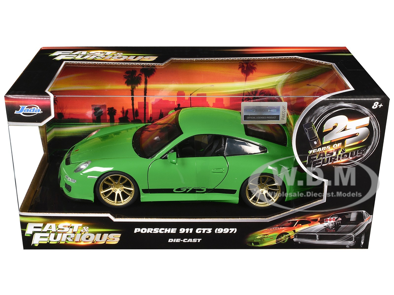 PORSCHE 911 GT3 (997) GREEN “FAST & FURIOUS 25 YEARS” 1/24 DIECAST BY JADA 34919