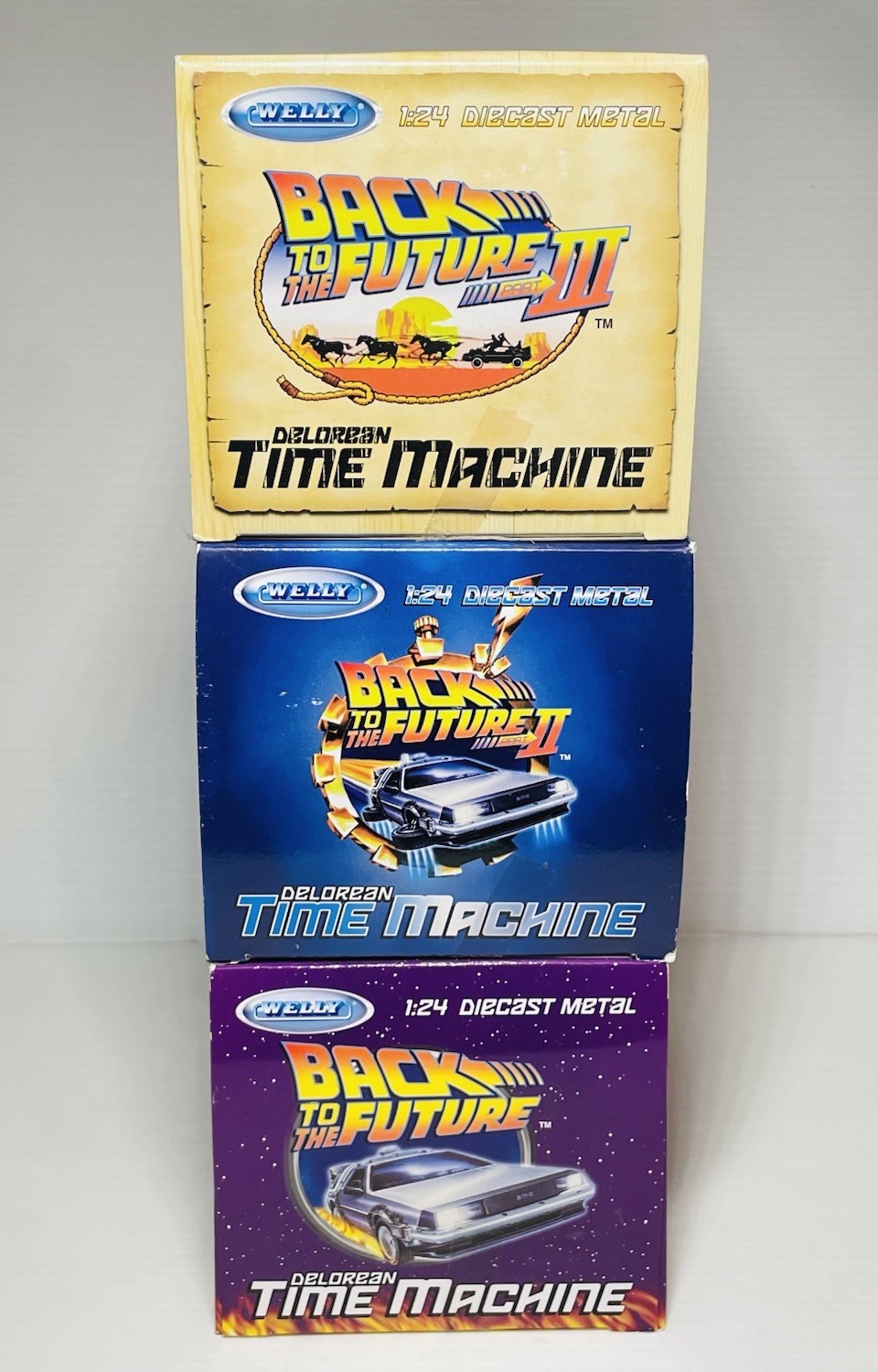 WELLY ALL Back to The Future I II & III DeLorean Time Machine 1:24 Scale Diecast