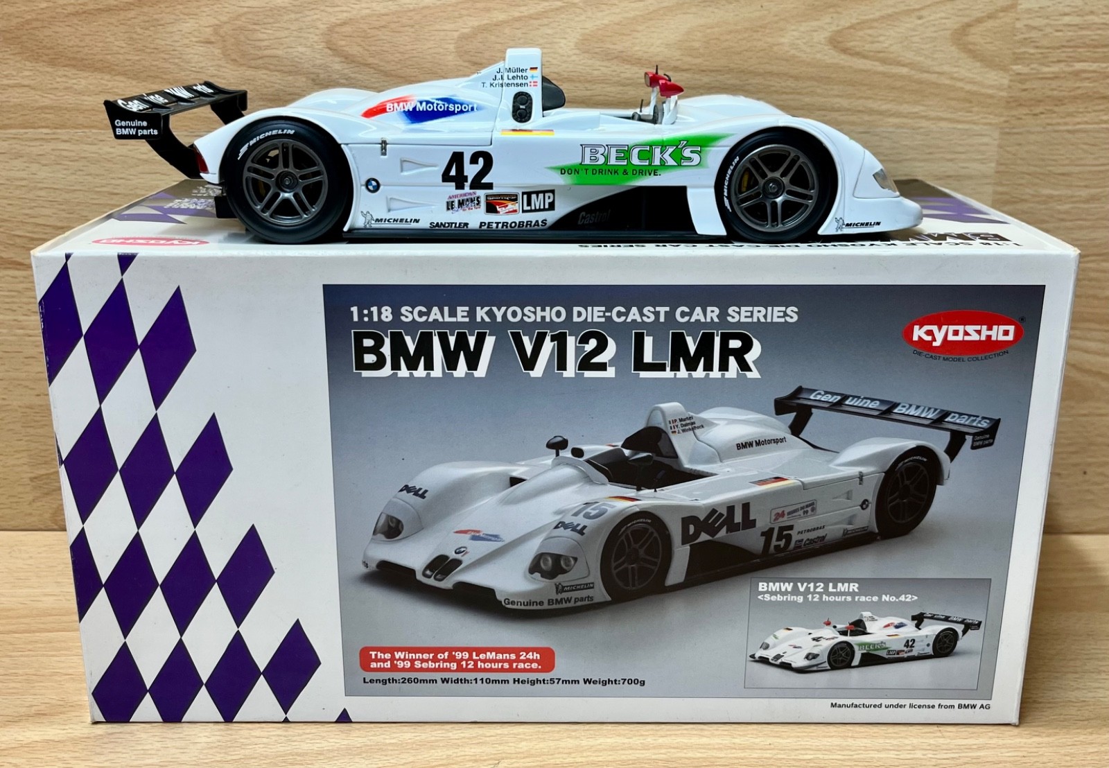 Kyosho 1:18 Scale 08531A “BMW V12 LMR” #42 Le Mans & Sebring 1999 Model Boxed