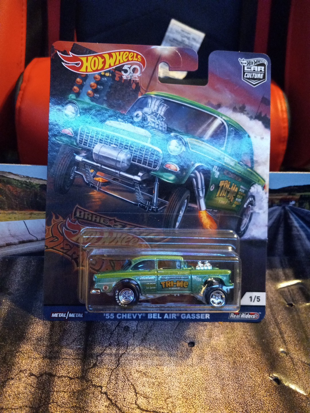 Hot Wheels Car Culture Drag Strip Demons ’55 Chevy Bel Air Gasser Damage Card