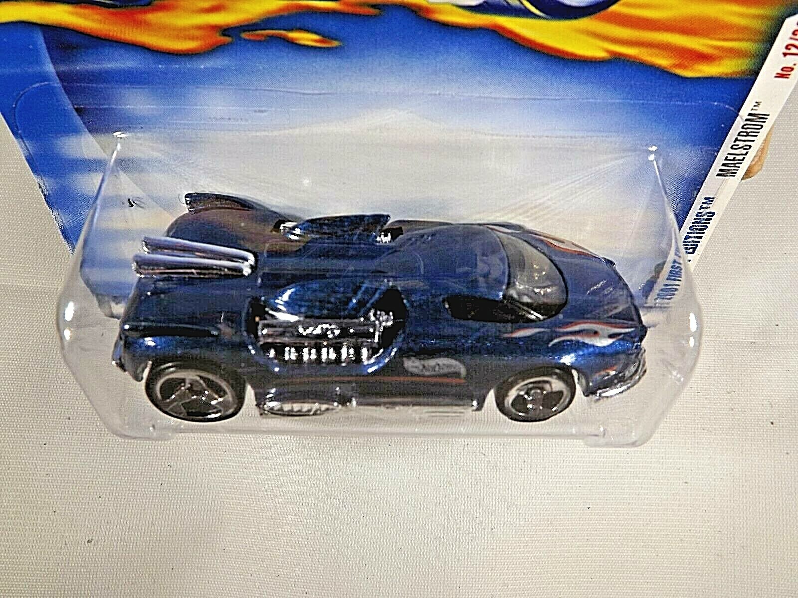 2001 Hot Wheels #24 First Editions 12/36 MAELSTROM Dark Blue w/Chrome 3 Spokes