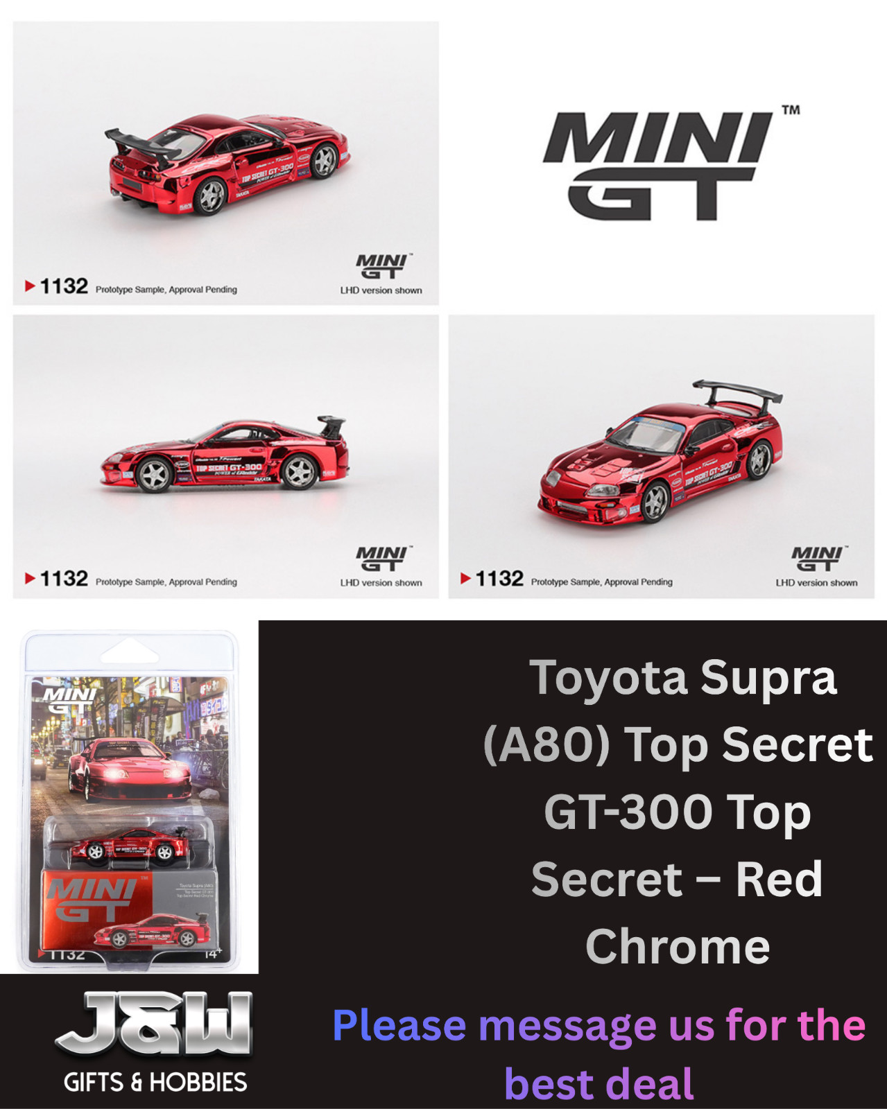 Mini GT Toyota Supra (A80) Top Secret GT-300 Top Secret Red Chrome #1132 1/64