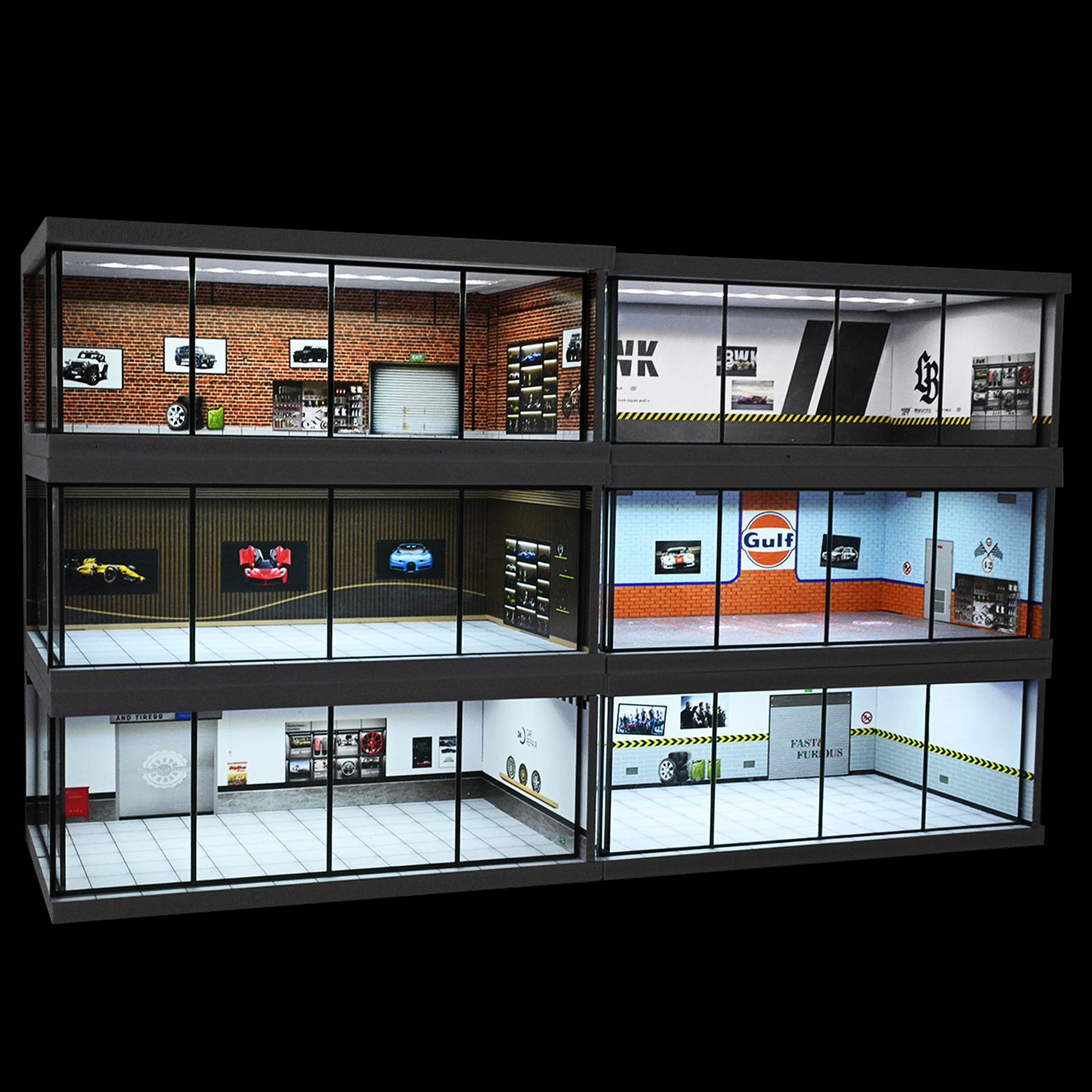 Diorama 1/64 Car Garage Model LED Lights City Car Showroom Scene Model Display