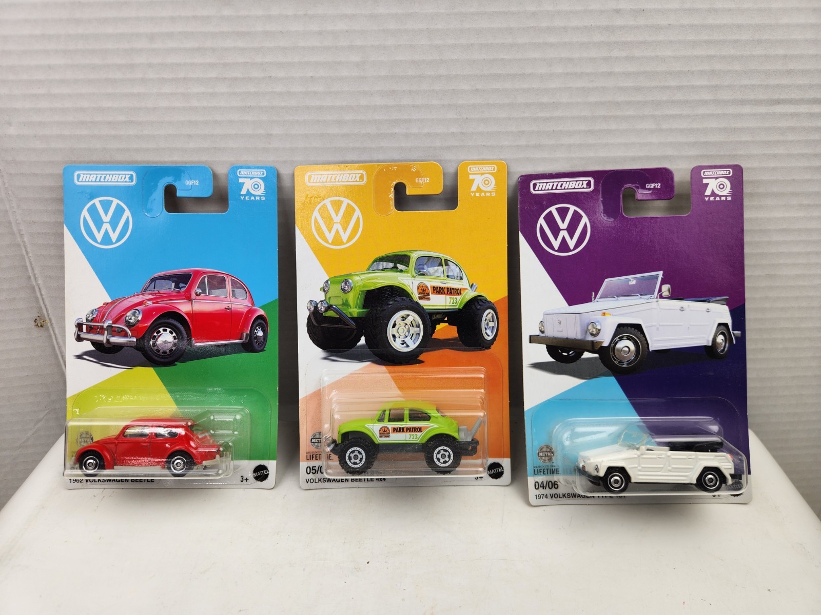 Matchbox 70 Years Lot Of 3 1974 VOLKSWAGEN TYPE 181, 1974 Beetle & 4×4 Beetle