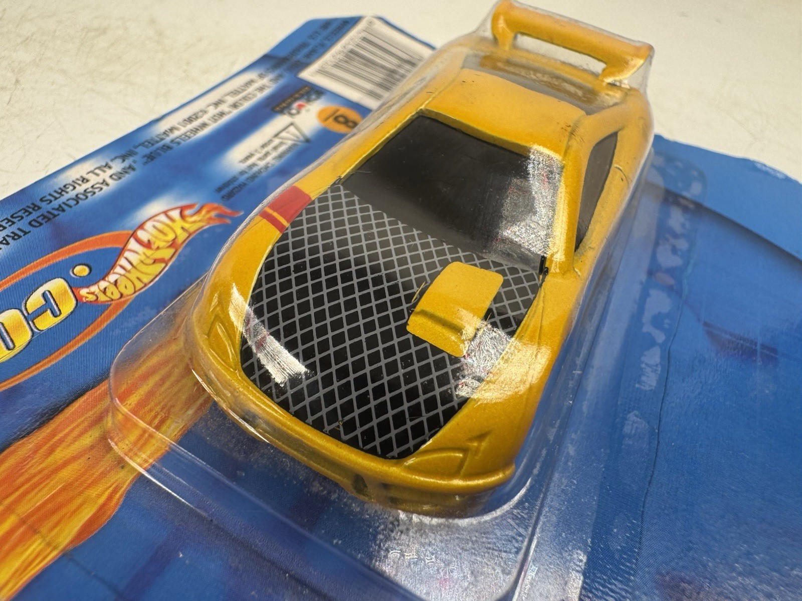 2001 Hot Wheels Seared Tuner Yellow Pull-Back Action Rubber Tires Real Riders