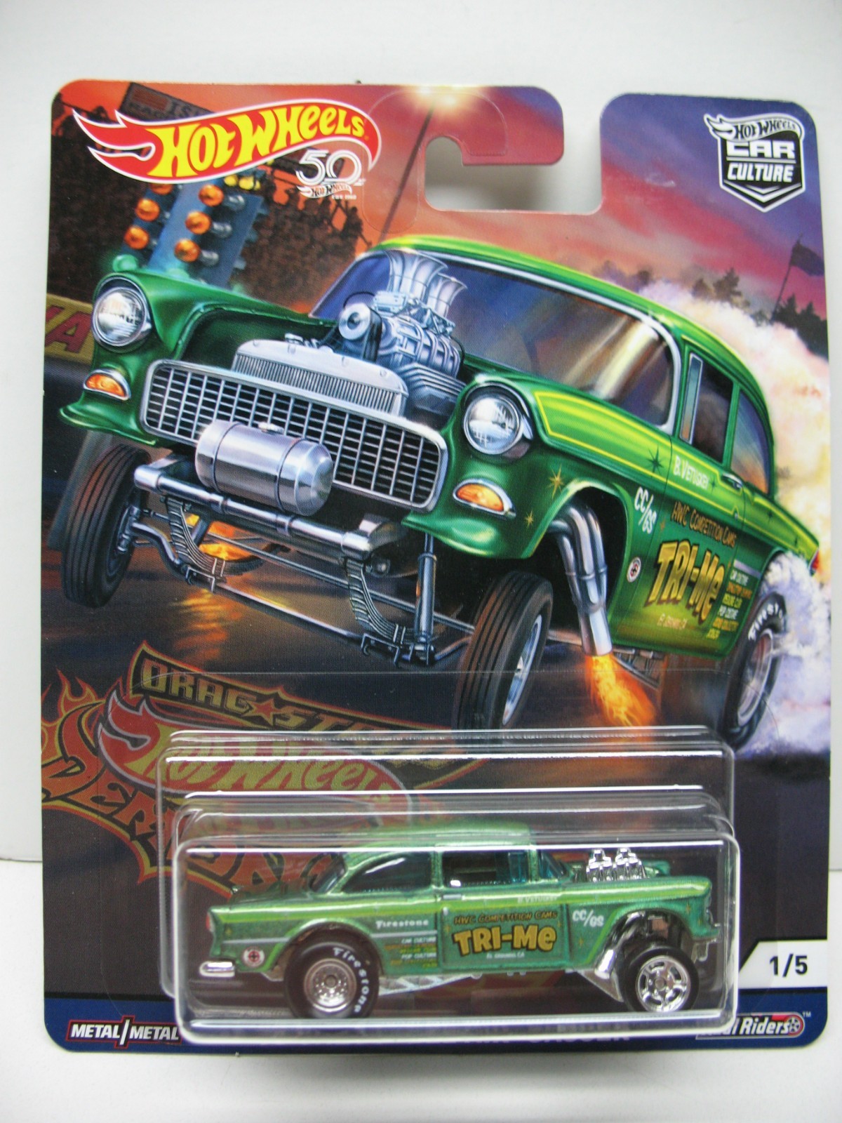 2018 Hot Wheels 50th Premium ’55 Chevy Bel Air Gasser Tri-Me Dragstrip Demons