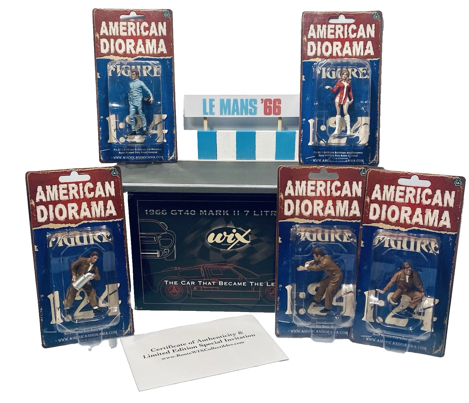 Wix 1966 Ford GT40 + Box & COA +5 Am. Diorama Race Day Figures + Custom Display