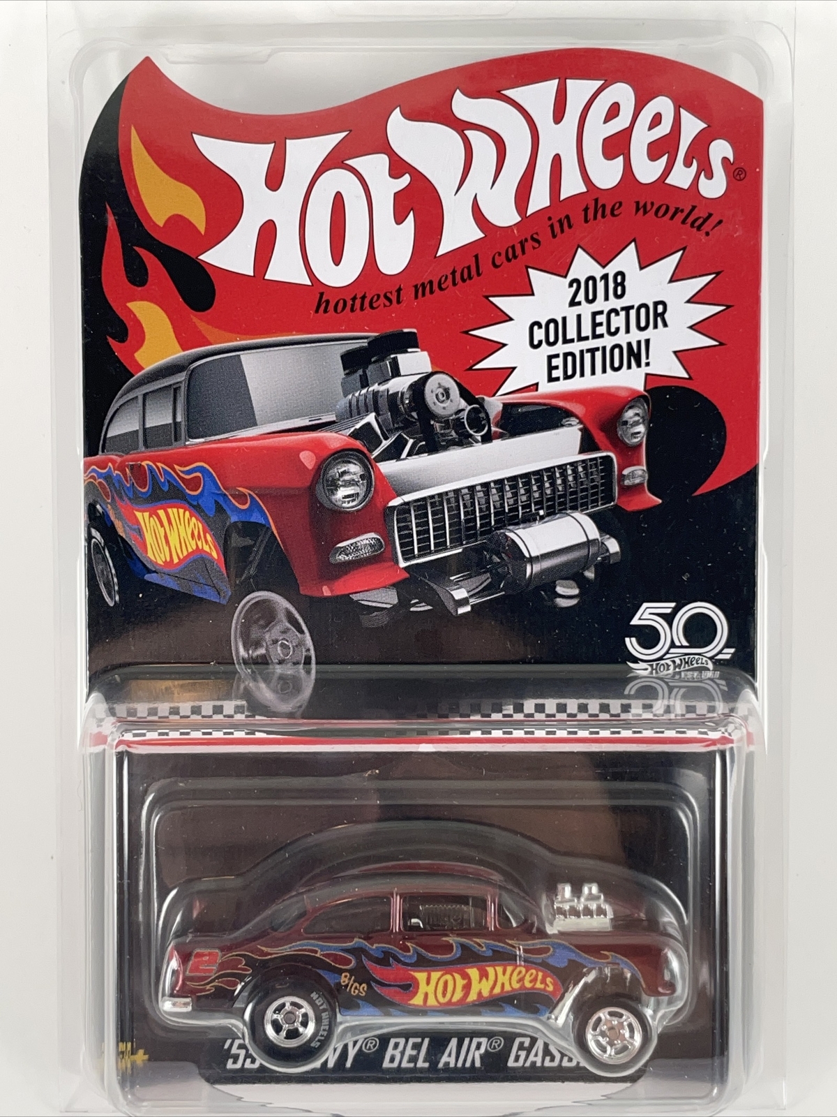 🚨2018 Hot Wheels Kmart Mail In 55 Chevy BEL AIR GASSER Red Real Riders🚨