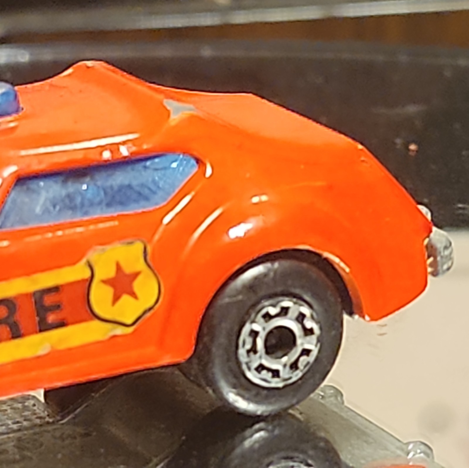 Vintage Lesney Matchbox Superfast Red Fire Chief Car with Outlined Shield Labels
