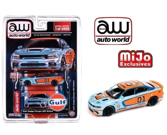 Auto World 1:64 2021 Dodge Charger SRT Hellcat Custom GULF Livery Diecast CP8084