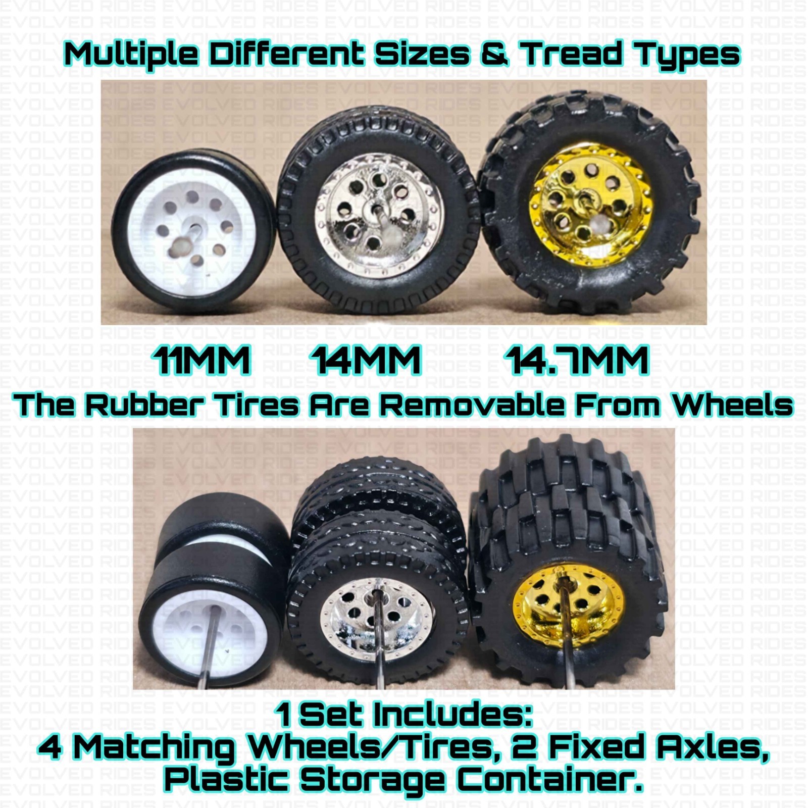 8 Hole OFF-Road Real Rider Wheels Rubber Tire For 1/64 Scale Hot Custom
