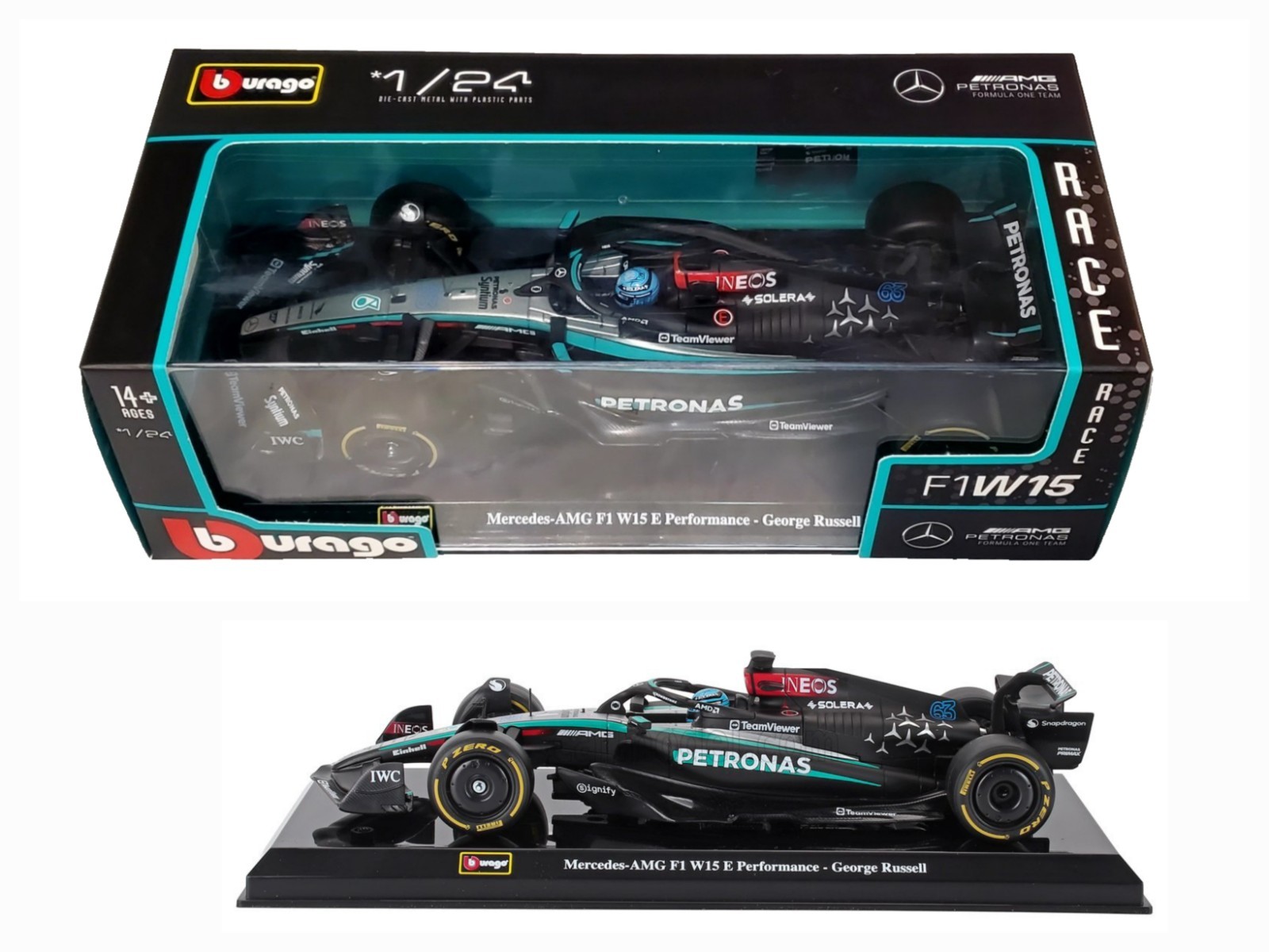 Bburago Premium 1:24 Formula 1 F1 Racing AMG Petronas #63 George Russell W15 🆕