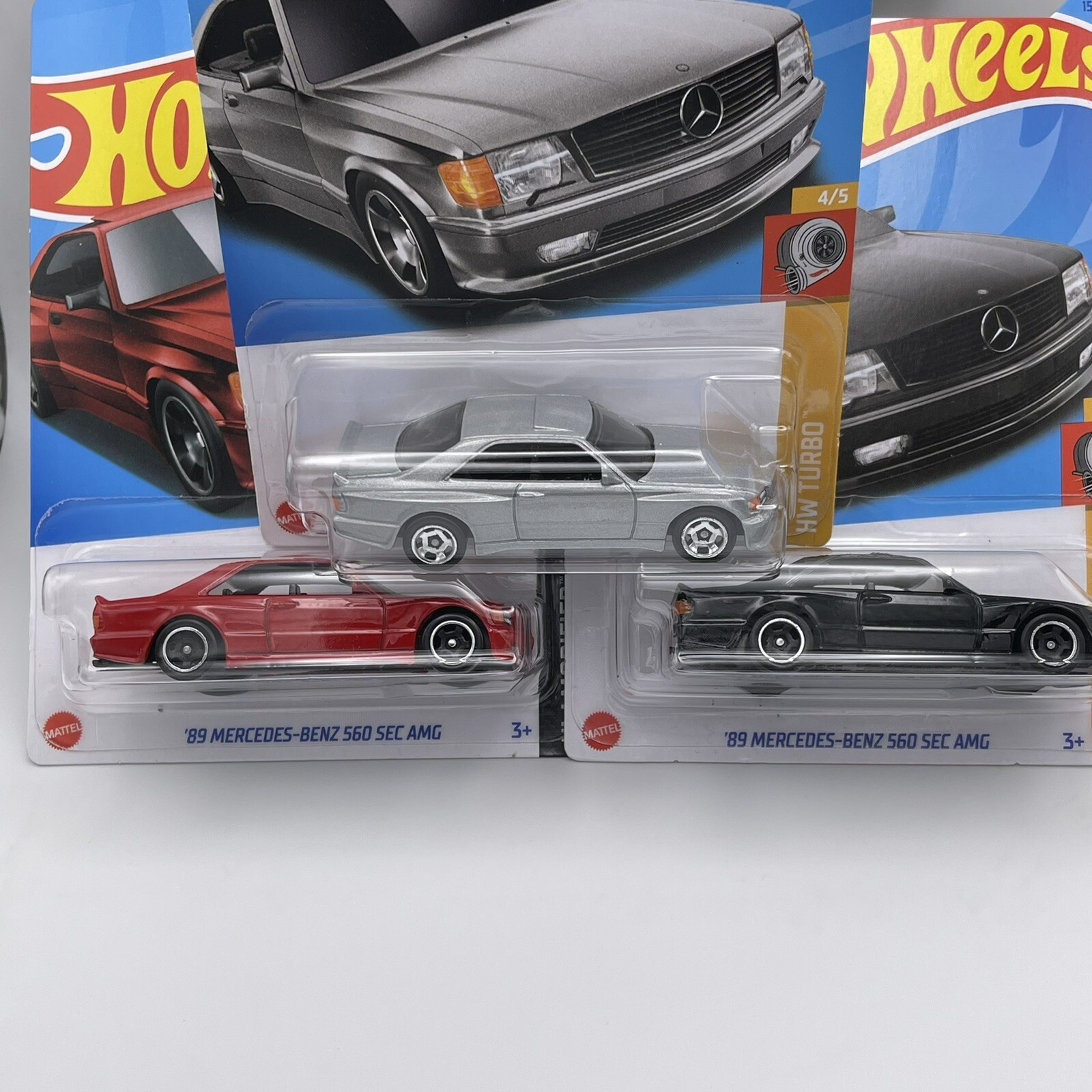 Hot Wheels 2024 ’89 Mercedes-Benz 560 SEC AMG Lot of 3 – Silver, Black, Red