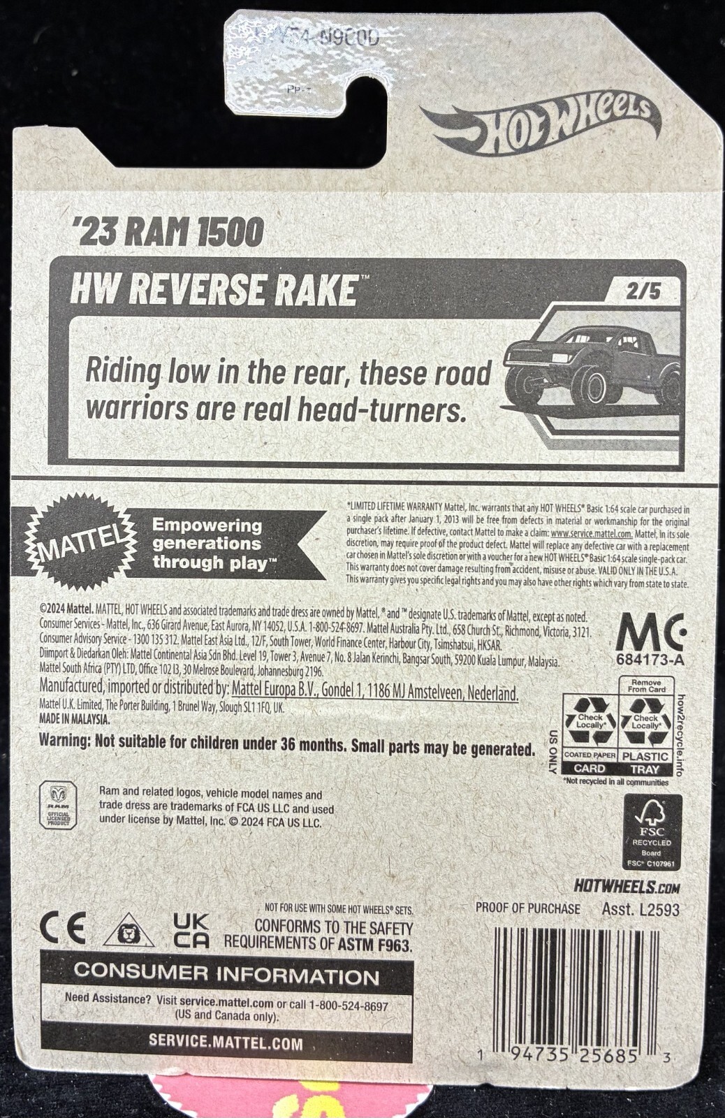 Hot Wheels Dodge ’23 Ram 1500 Black with Red Stripe, Licensed,6.2L Hemi V8