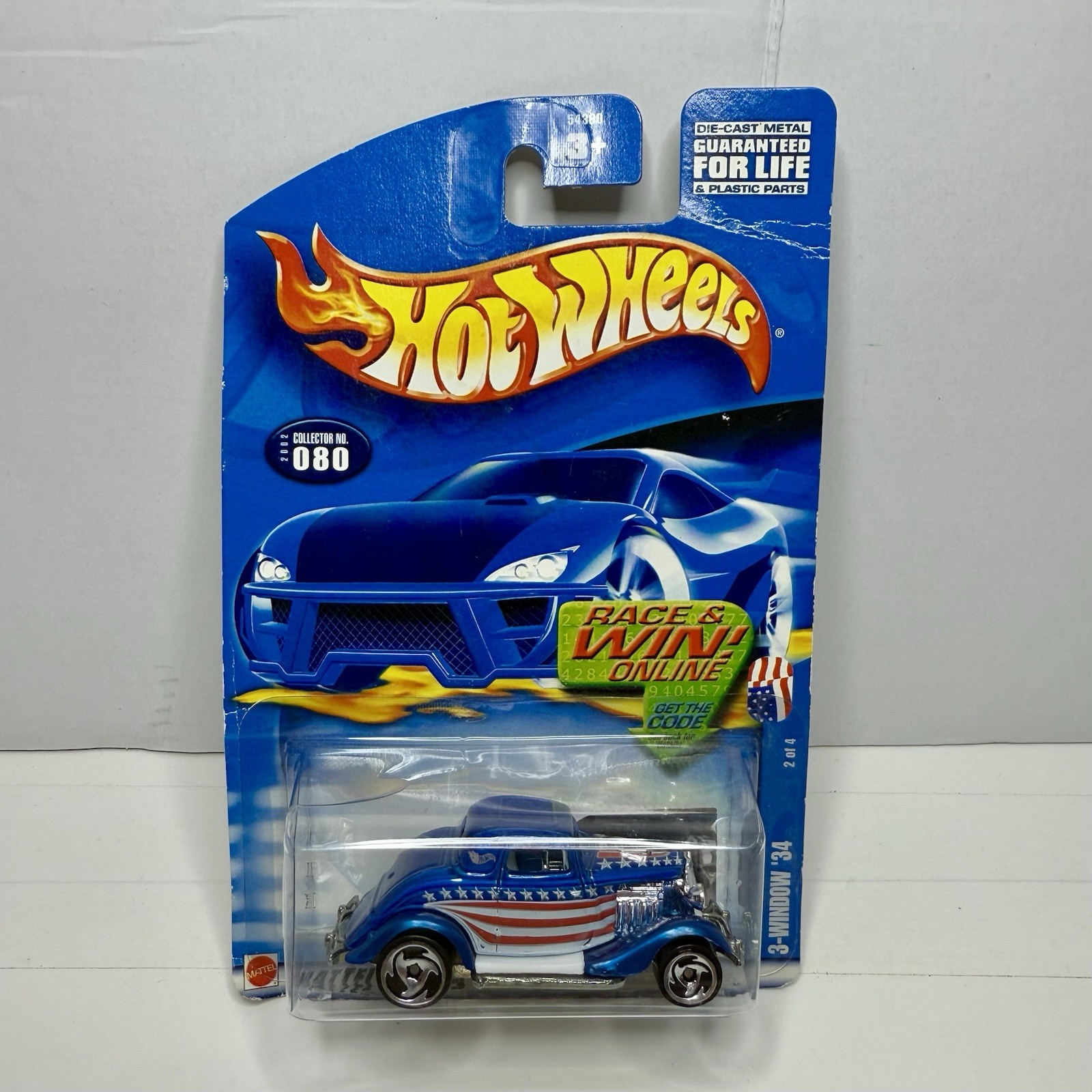 Hot Wheels #080 3 Window 34 Blue Stars Strips American Flag Coupe Ford 2002