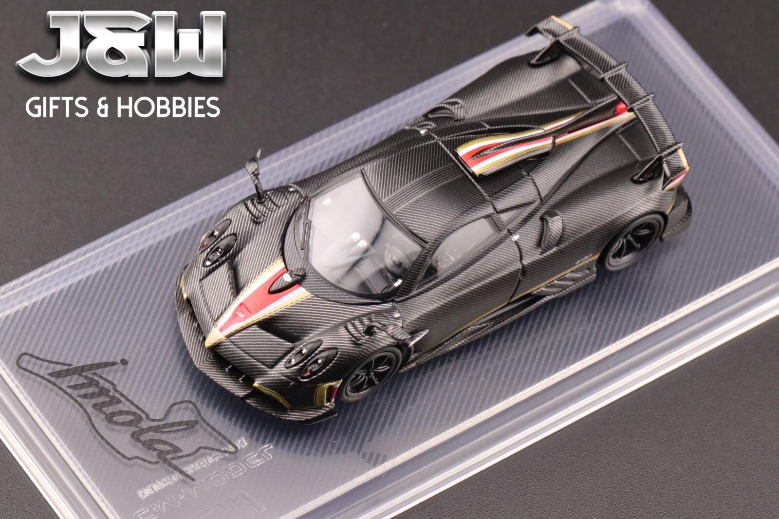 CM Model Pagani Imola Full Dry Carbon Black with Gold Trim 1/64