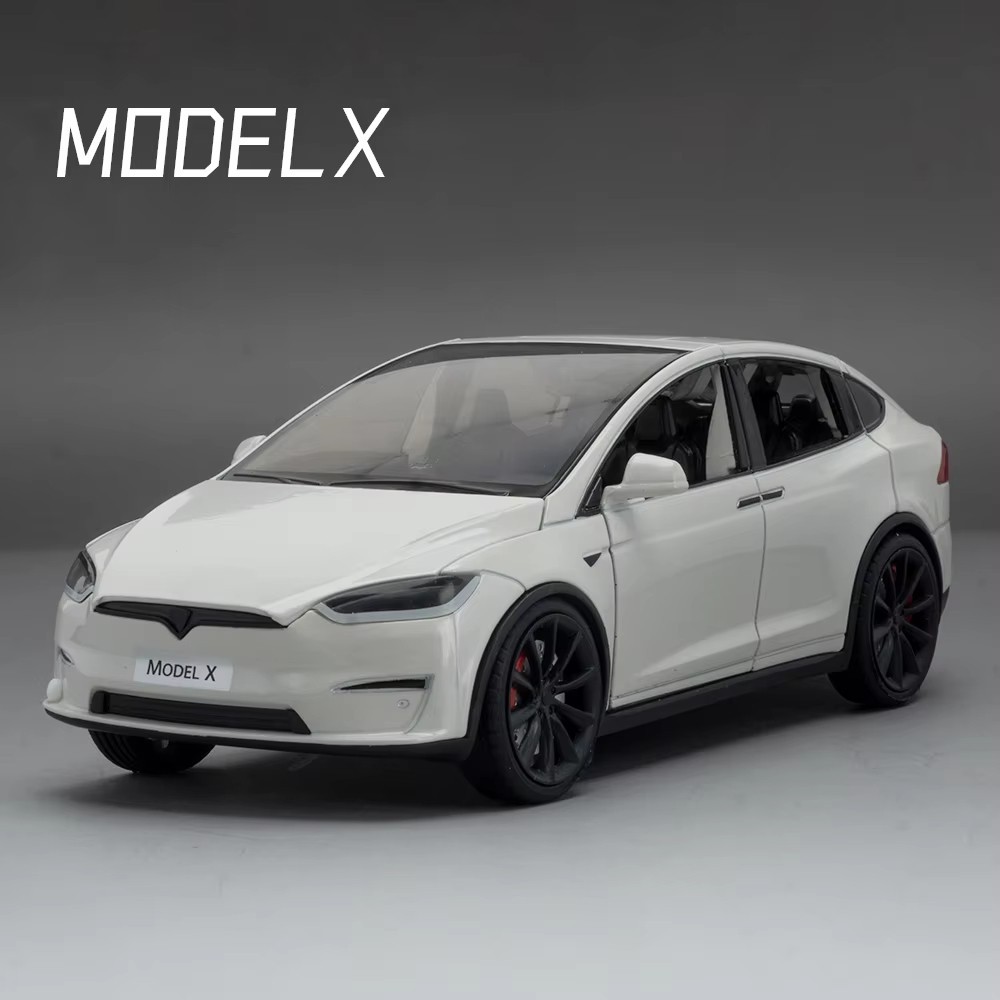 1:24 Tesla Model X Diecast Model Car w/ Sound Light Pull Back Toy Gift