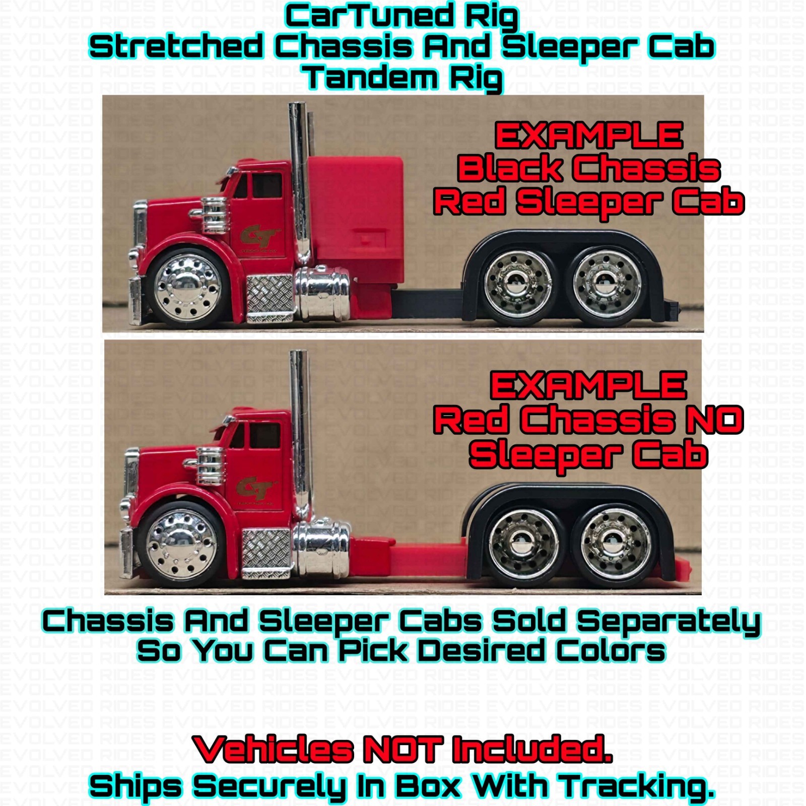 Stretched Chassis And Sleeper Cab For 1/64 Scale CarTuned Rigs 3D Printed