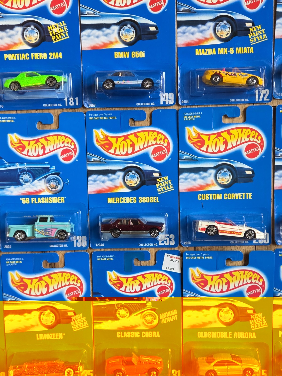 Hot Wheels Lot Of 15 Blue Cards, Pontiac, BMW, Olds, Cobra, Chevy, Mazda, 380SEL