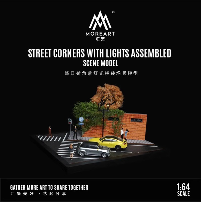 US Diorama 1/64 Diecast Car Garage Model LED Light Street Building Display Scene