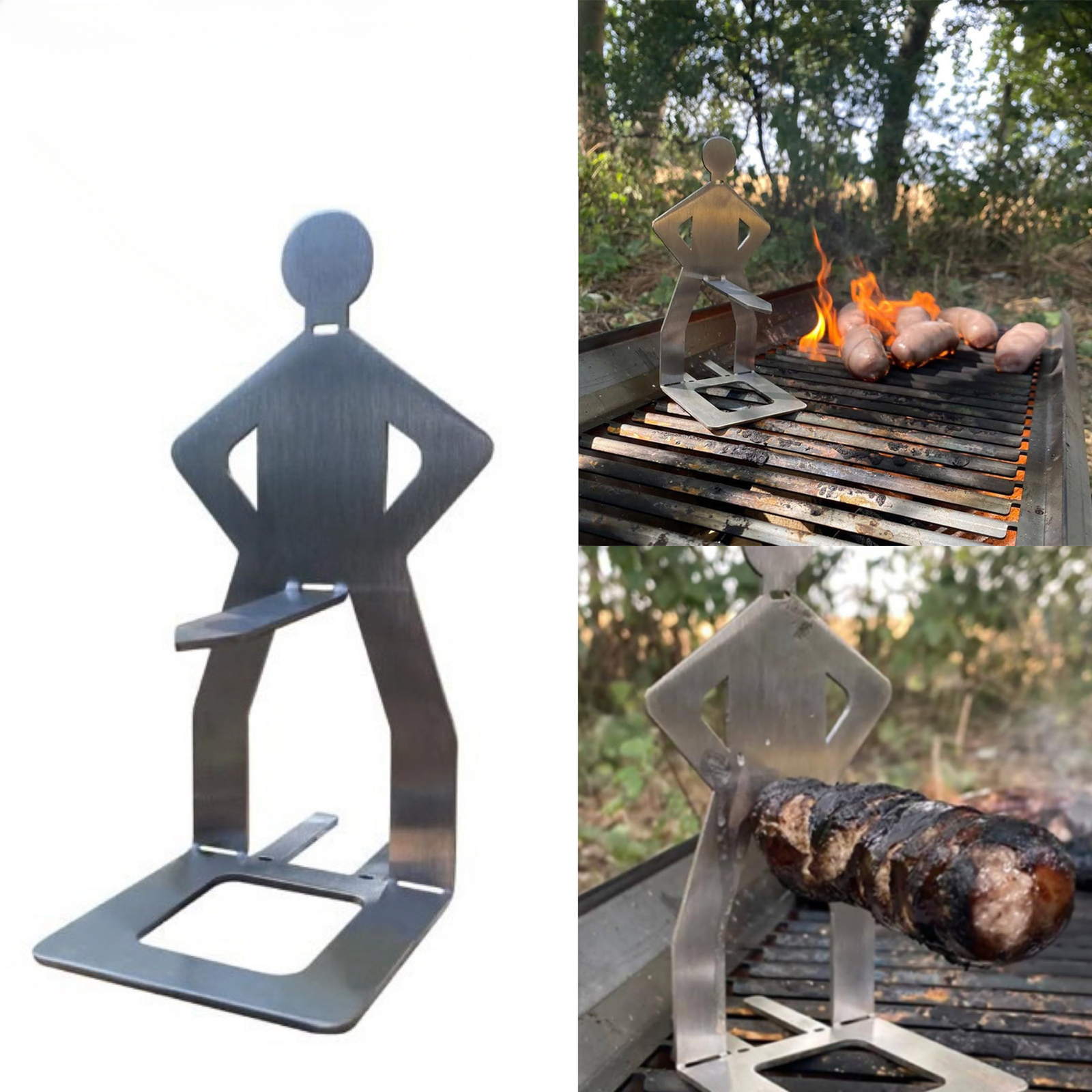 2-4Pcs Foldable BBQ Grill Rack Standing Man Shape Funny Hot Dog Roaster Holder
