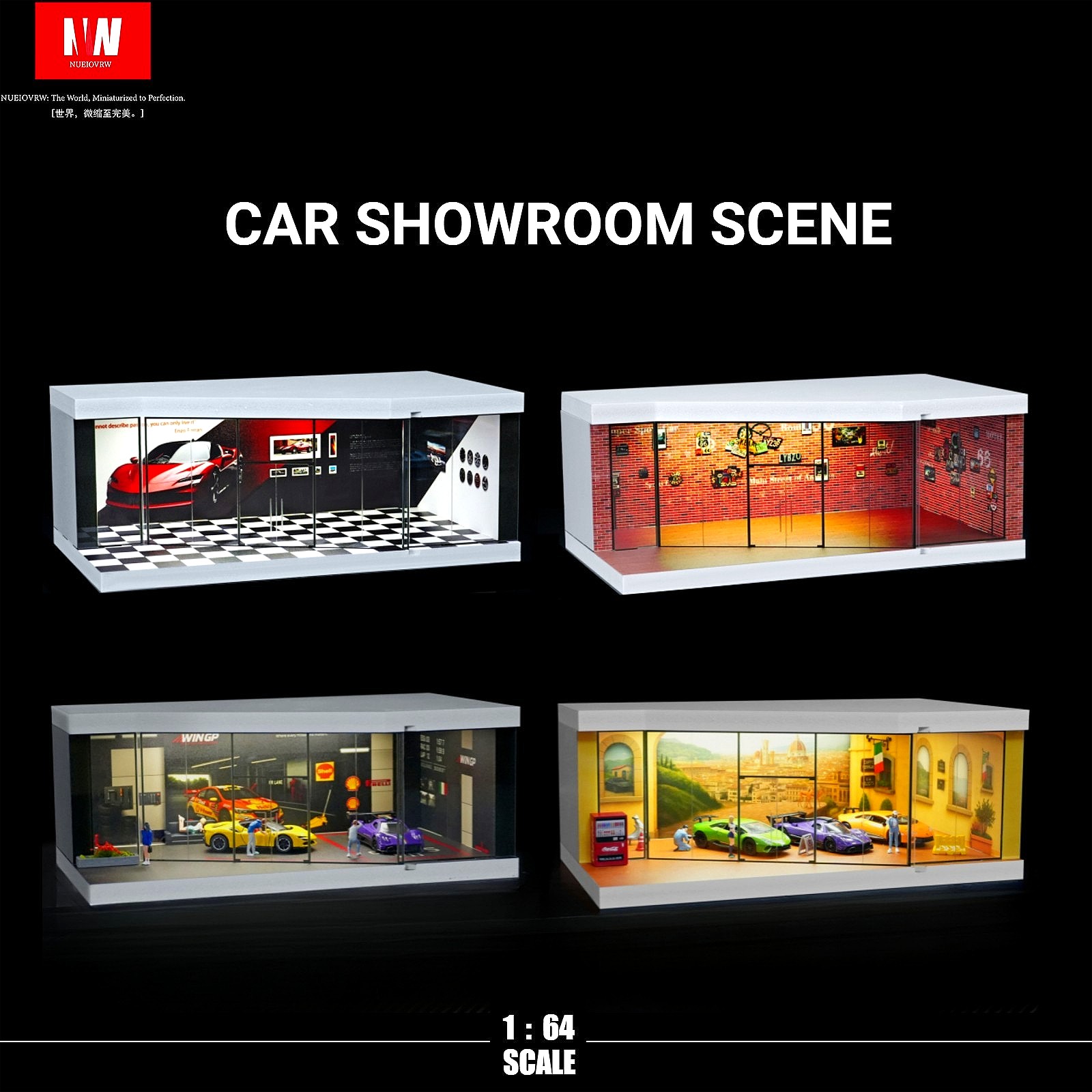 US 1/64 Garage Diorama Model LED Light City Parking Scene Diecast Car Display