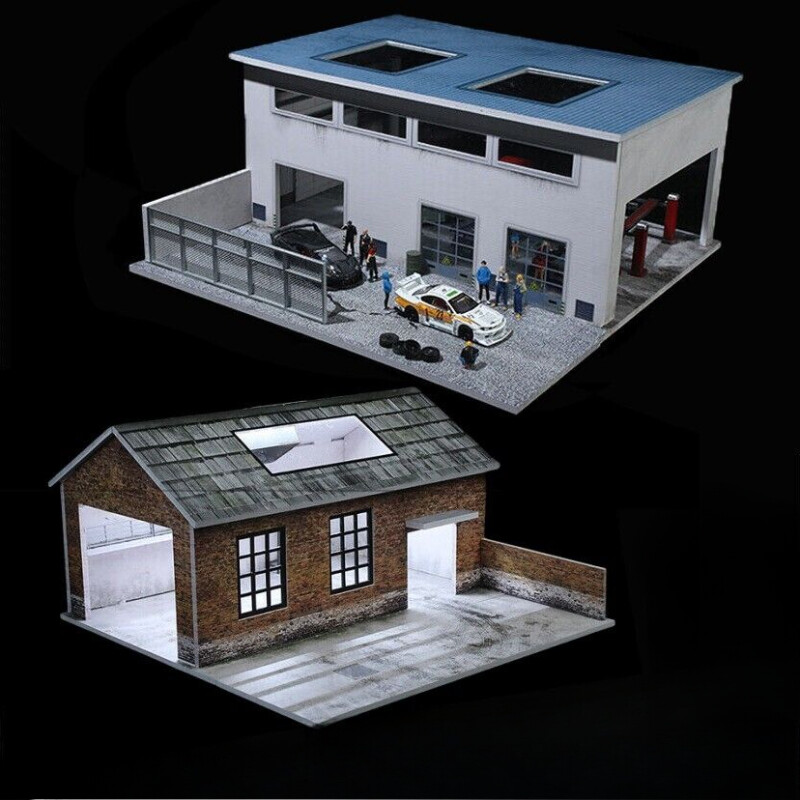 Diorama 1/64 Diecast Car Garage Model LED Street Factory Building Display Toy US
