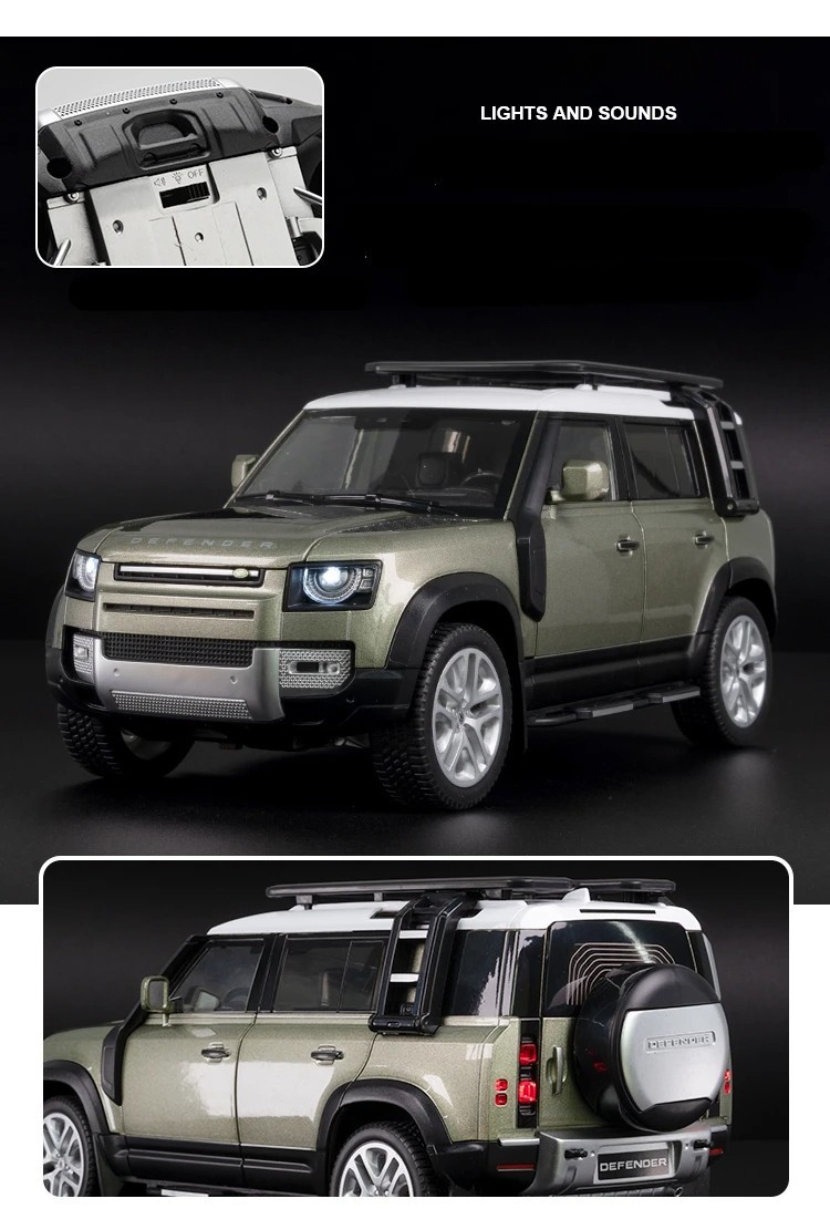 1:18 Land Rover Defender 110 Diecast Model Car Toy Collectible Sound Light Gift