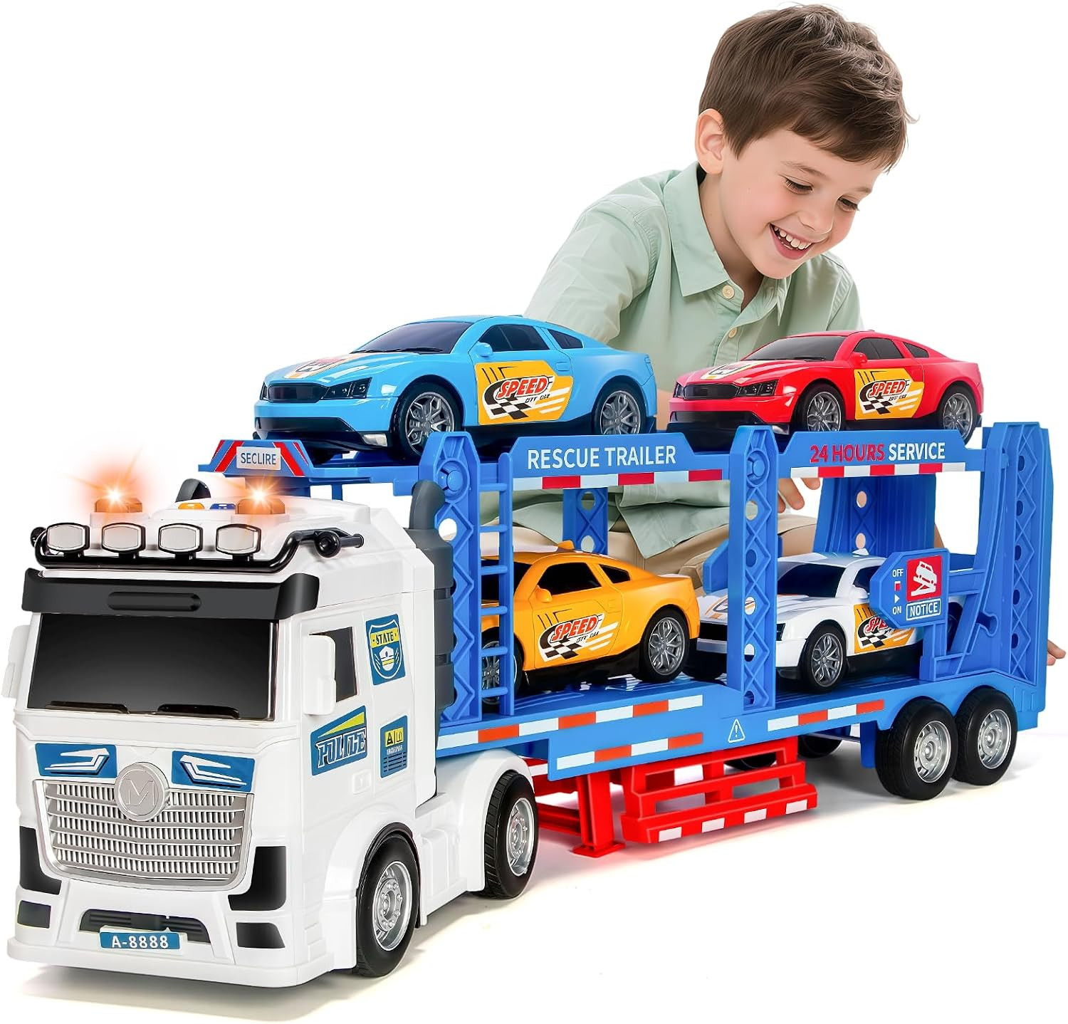 Semi Truck Toys Car for 3, 4, 5, 6, 8 Years Old Boys Girls, Adjustable Double De