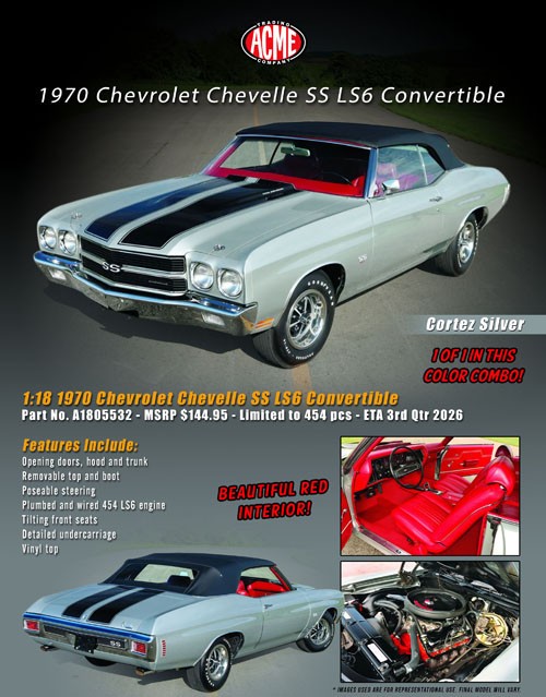 Acme 1:18 Scale 1970 Chevelle SS 454 LS6 Convertible 1 of 454 made – Pre-Sale