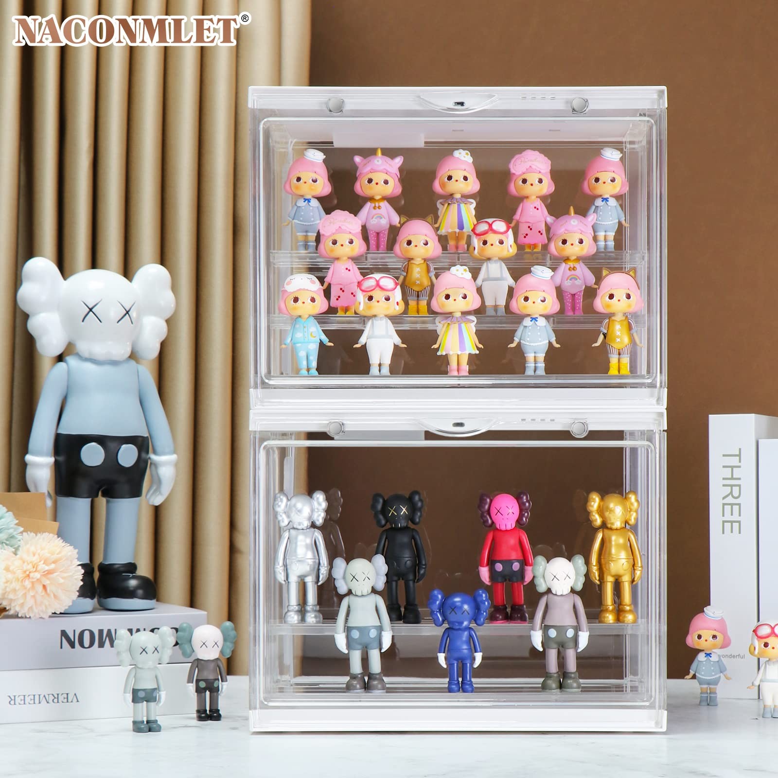 LED Acrylic Display Case for Funko Pop & 3-Tier 11.8″x6.7″x9″inch, White