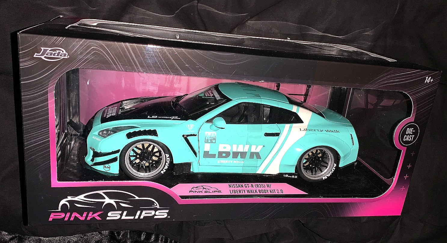 JADA 2025 1/18 DIECAST PINK SLIPS TEAL NISSAN GT-R (R35) W/LIBERTY WALK BODY KIT